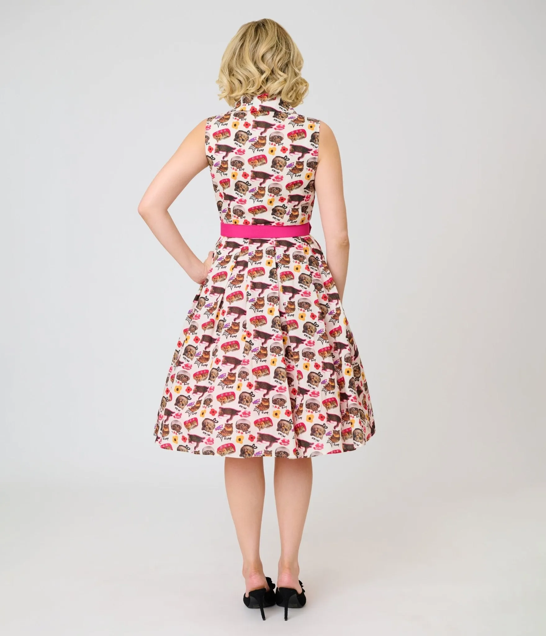 Unique Vintage White Kitschy Cat Print Edith Swing Dress sold by Unique Vintage product image thumbnail 2