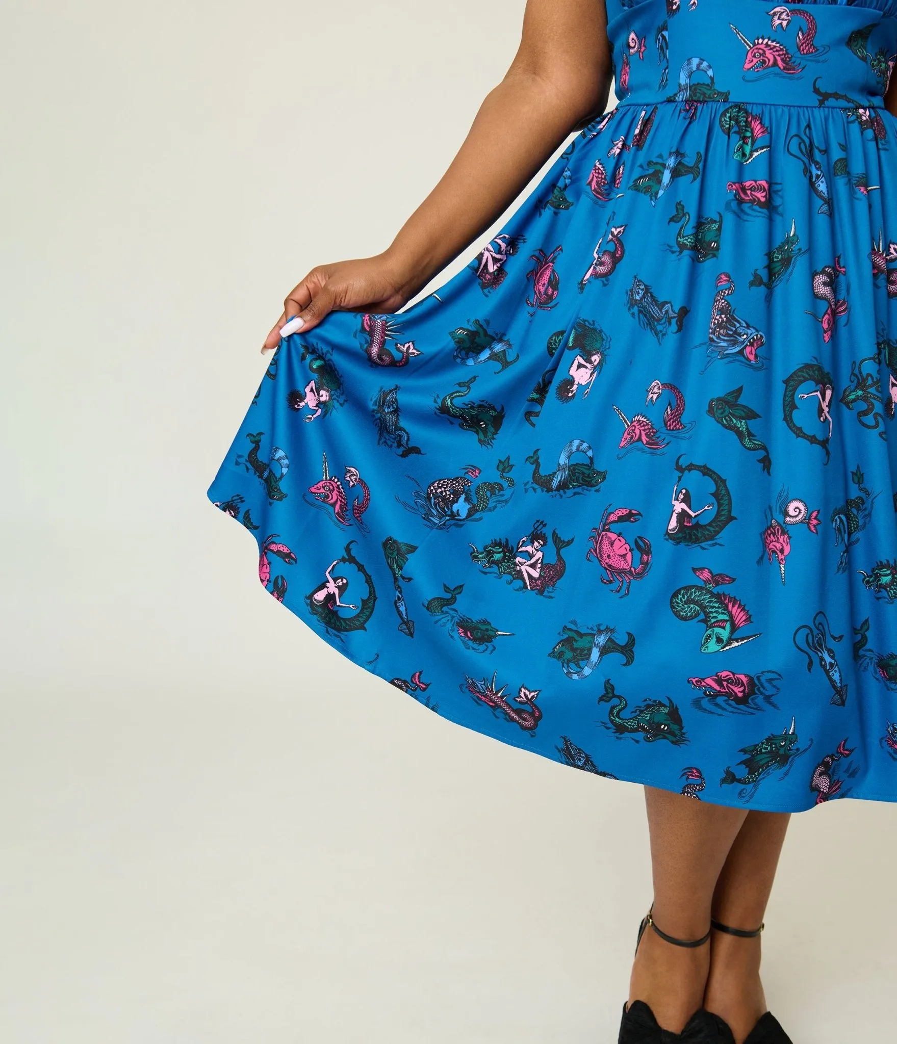 Unique Vintage Plus Size Blue Sea Creatures Sleeveless Swing Dress sold by Unique Vintage product image thumbnail 5