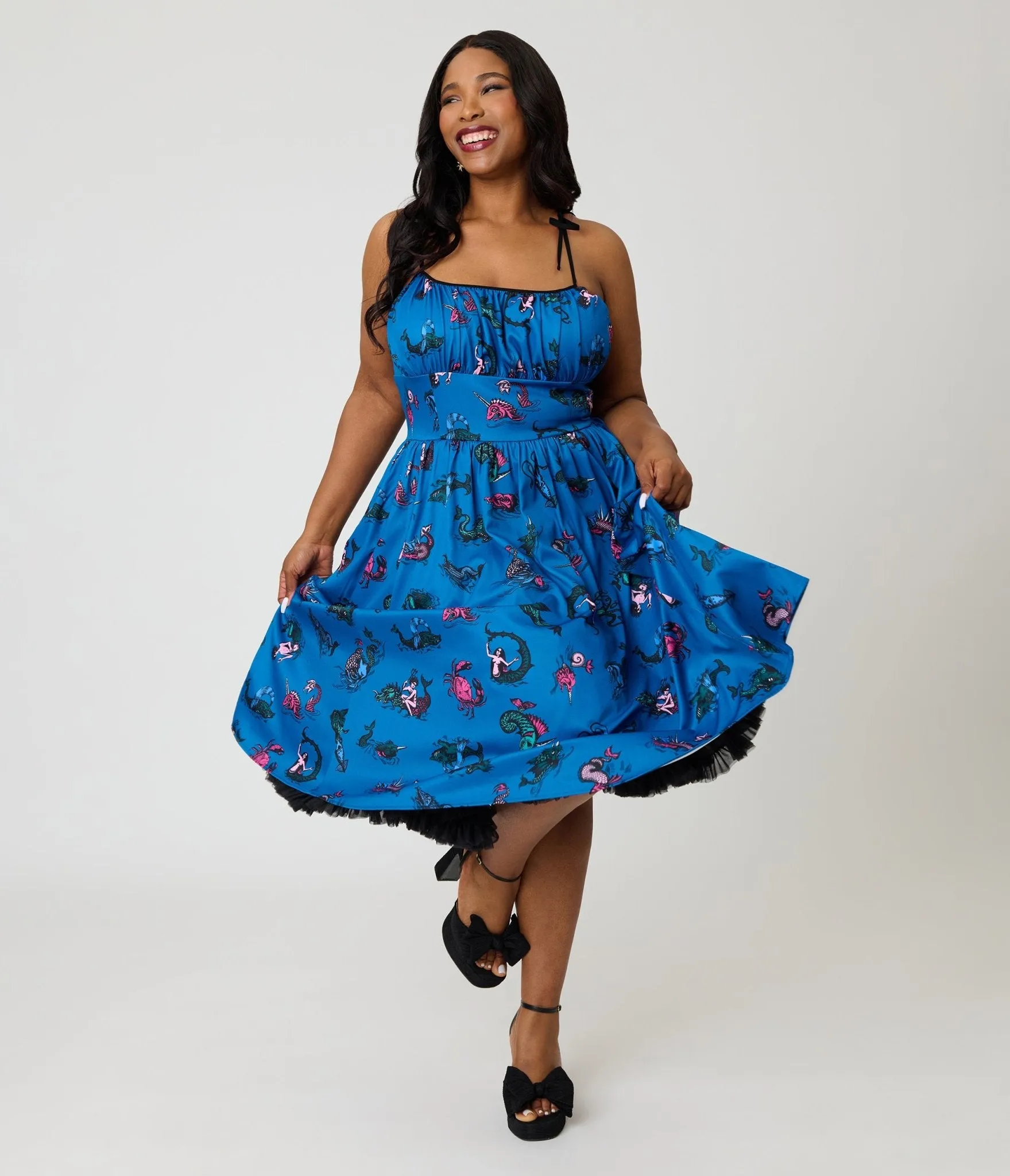Unique Vintage Plus Size Blue Sea Creatures Sleeveless Swing Dress sold by Unique Vintage product image thumbnail 4