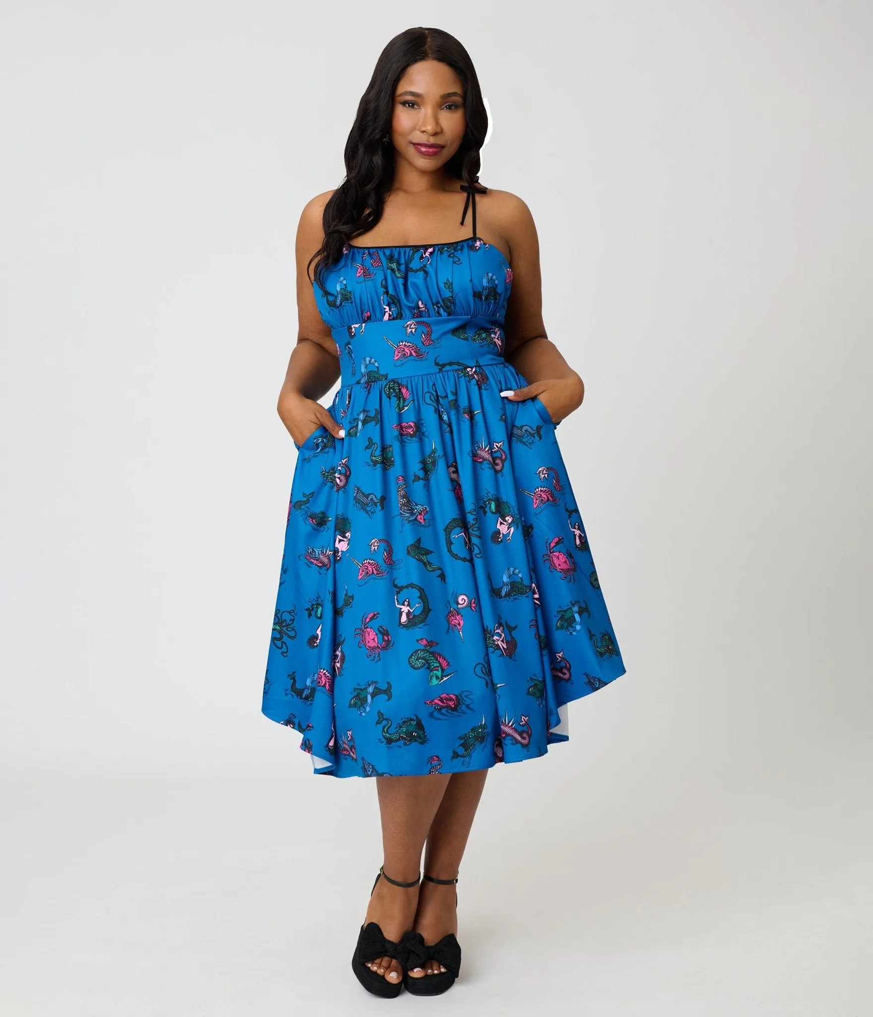 Unique Vintage Plus Size Blue Sea Creatures Sleeveless Swing Dress sold by Unique Vintage product image thumbnail 3