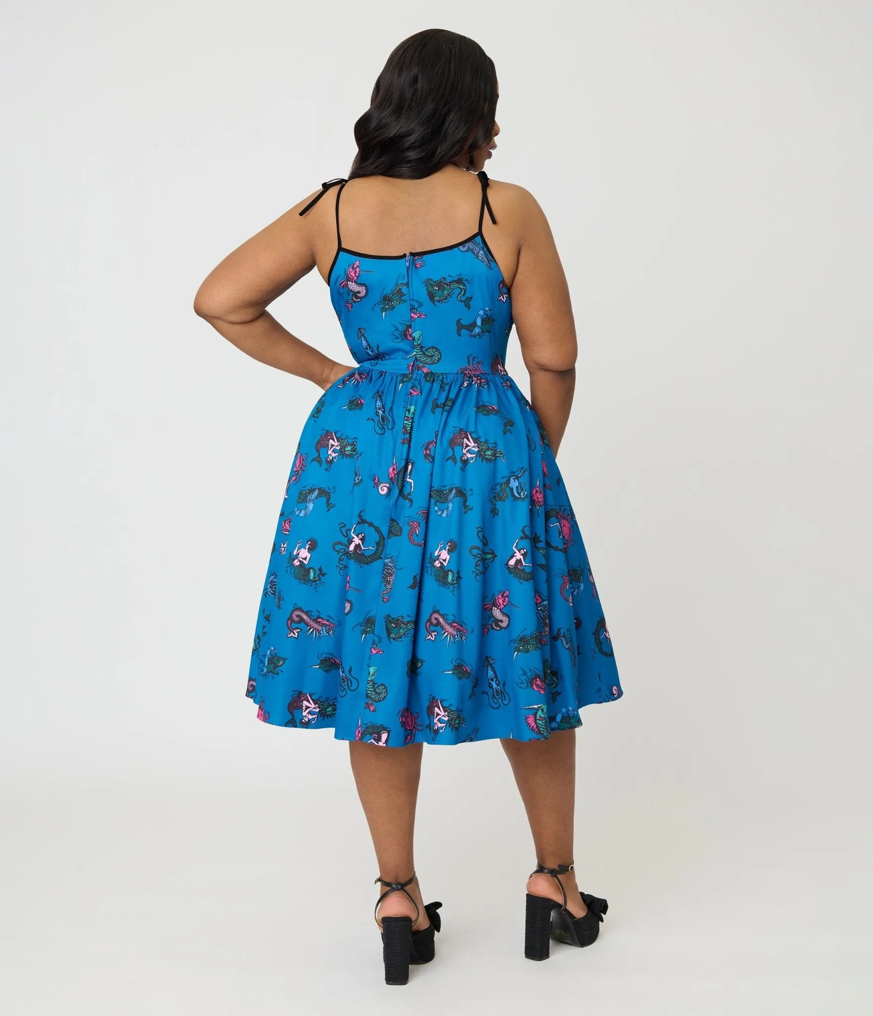 Unique Vintage Plus Size Blue Sea Creatures Sleeveless Swing Dress sold by Unique Vintage product image thumbnail 2