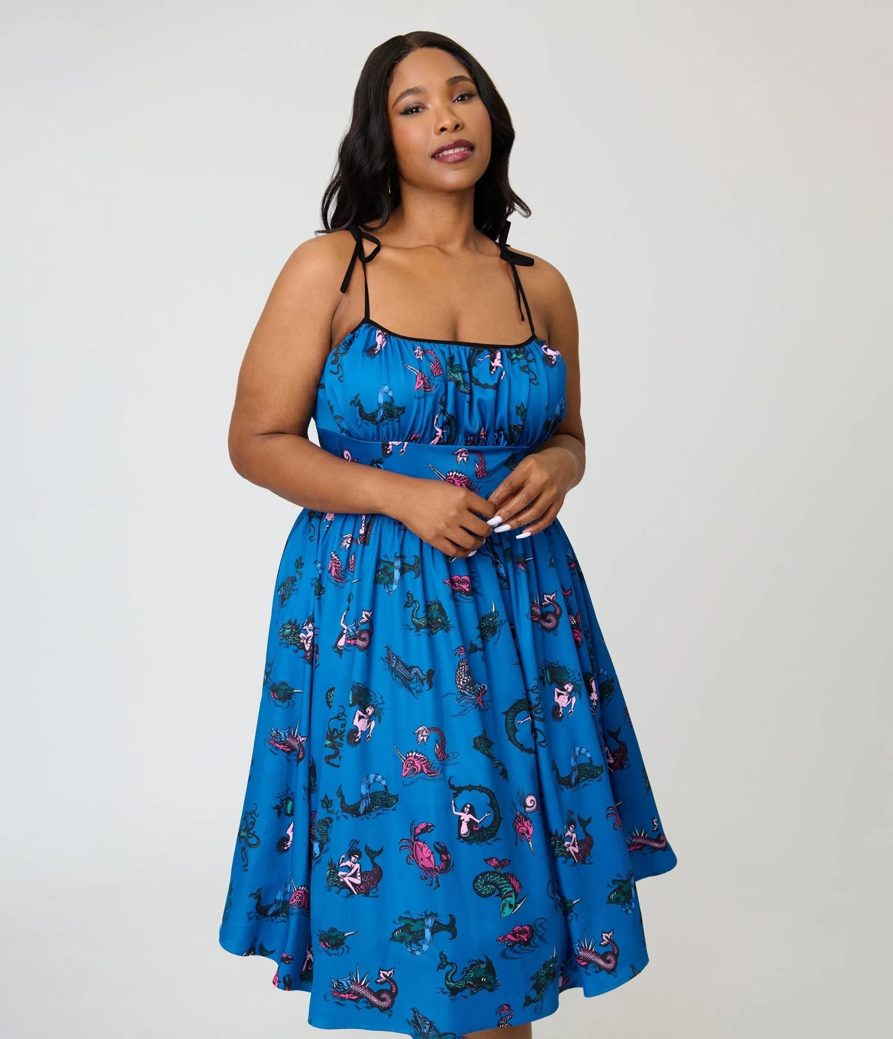 Unique Vintage Plus Size Blue Sea Creatures Sleeveless Swing Dress sold by Unique Vintage