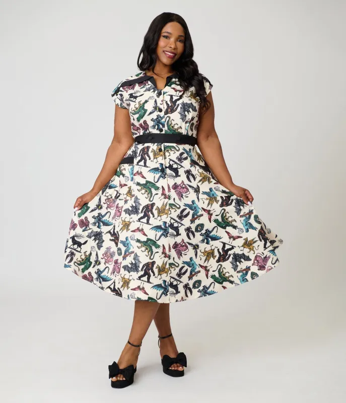 Unique Vintage Plus Size Cryptid Print Hedda Swing Dress made by Unique Vintage
