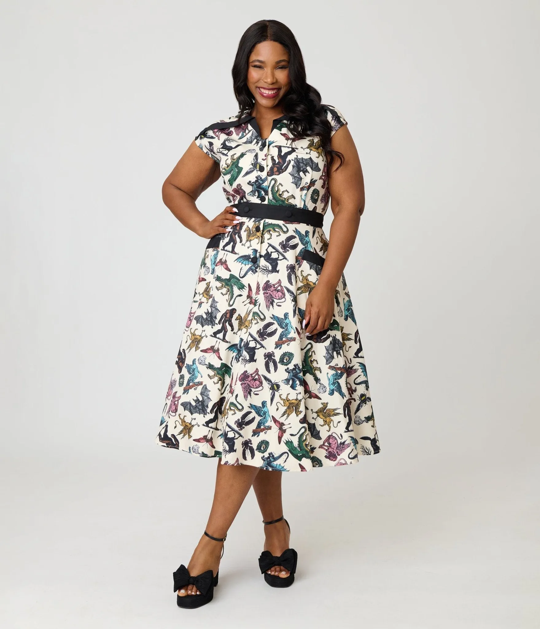 Unique Vintage Plus Size Cryptid Print Hedda Swing Dress sold by Unique Vintage product image thumbnail 4