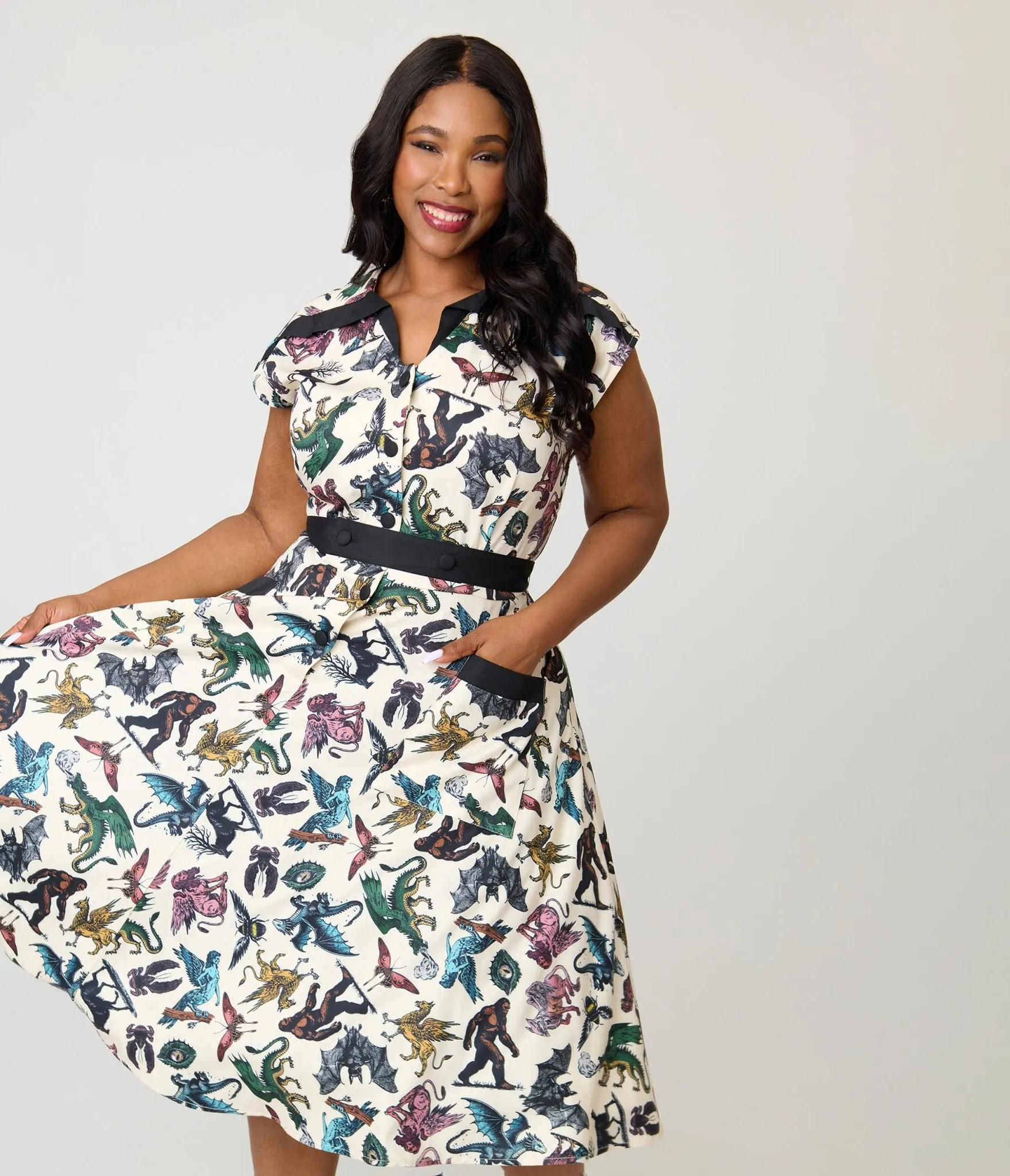 Unique Vintage Plus Size Cryptid Print Hedda Swing Dress sold by Unique Vintage product image thumbnail 3