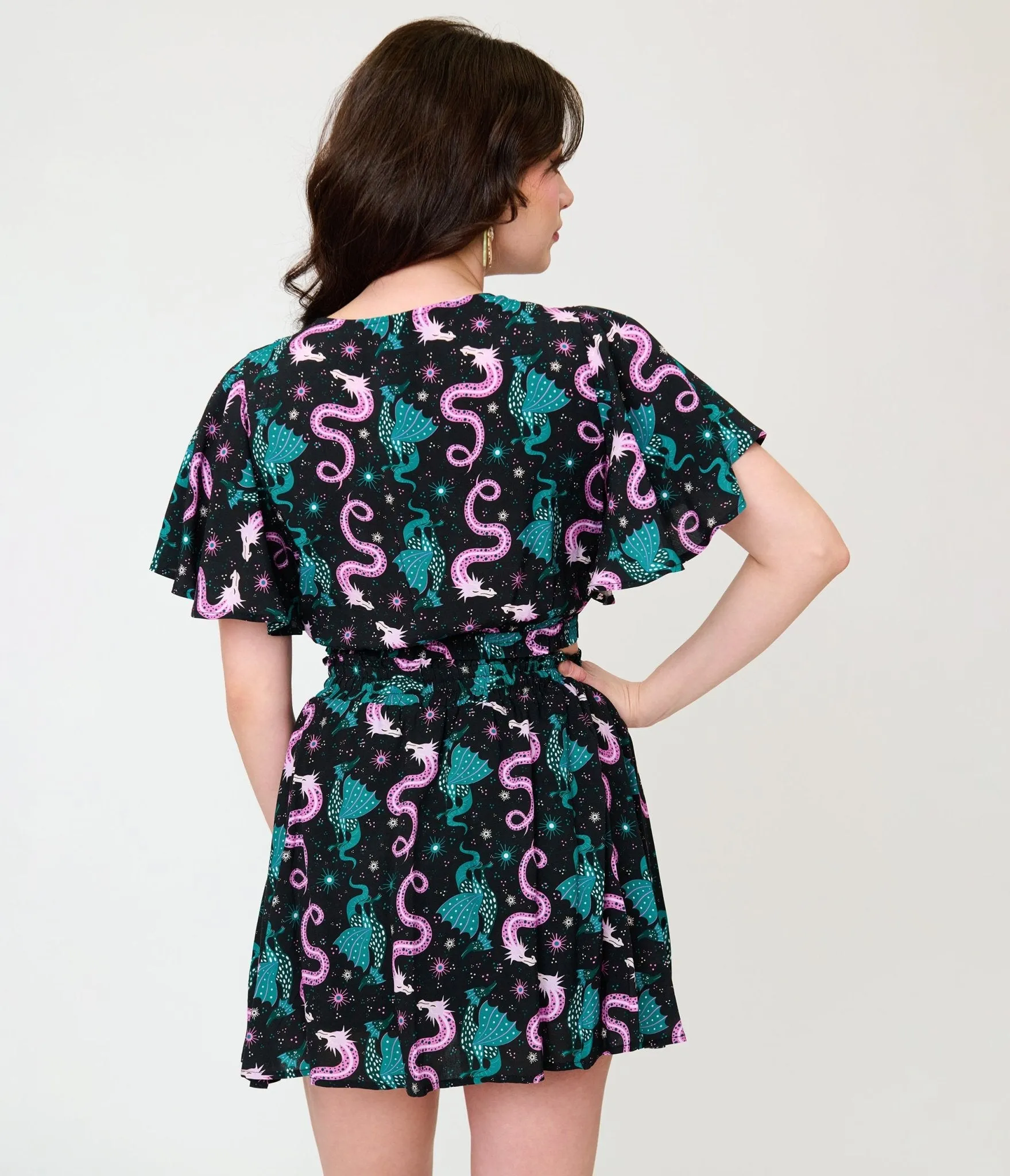 Unique Vintage Black Dragon Print Dottie Crop Top sold by Unique Vintage product image thumbnail 2