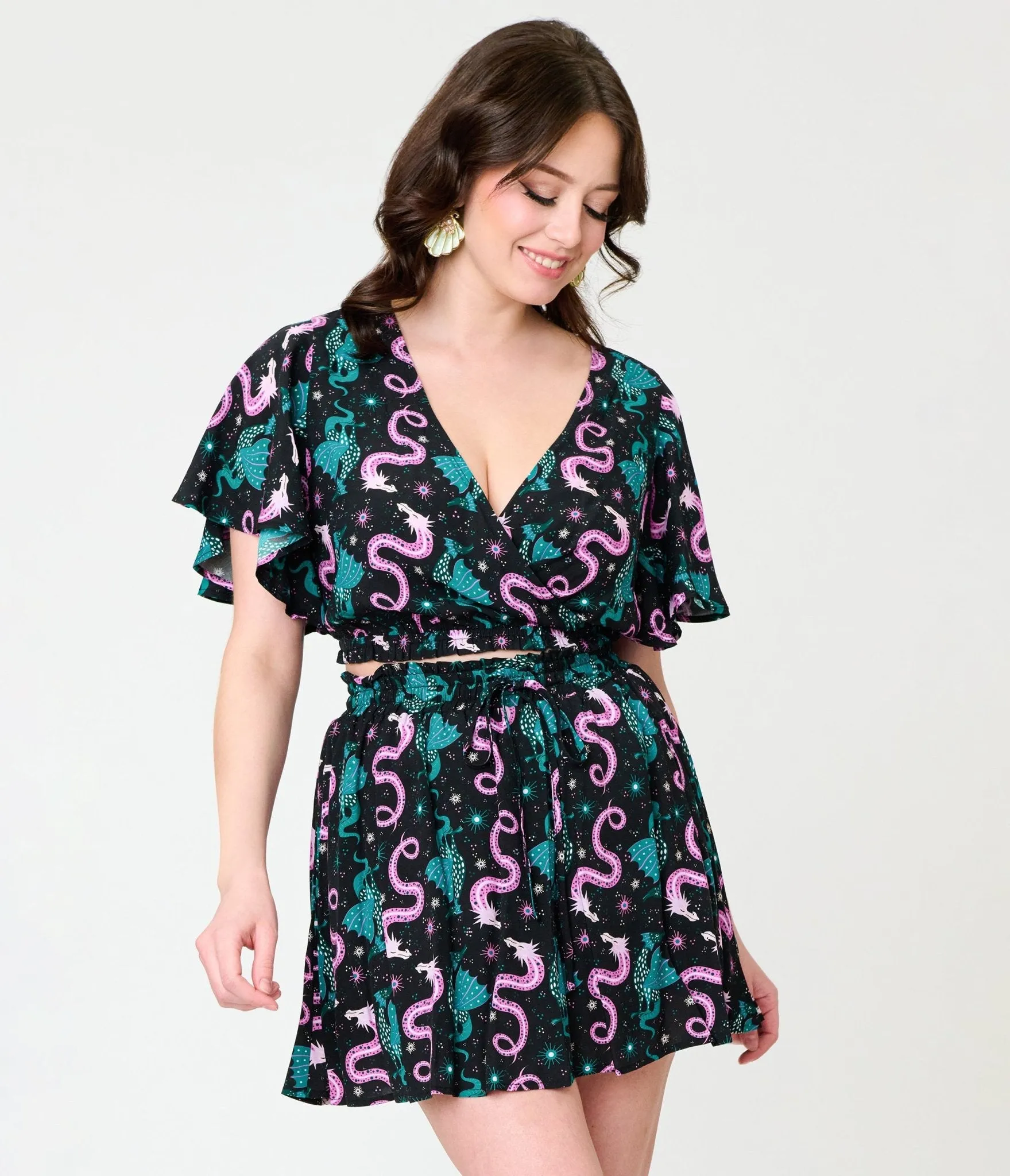 Unique Vintage Black Dragon Print Dottie Crop Top sold by Unique Vintage product image thumbnail 3
