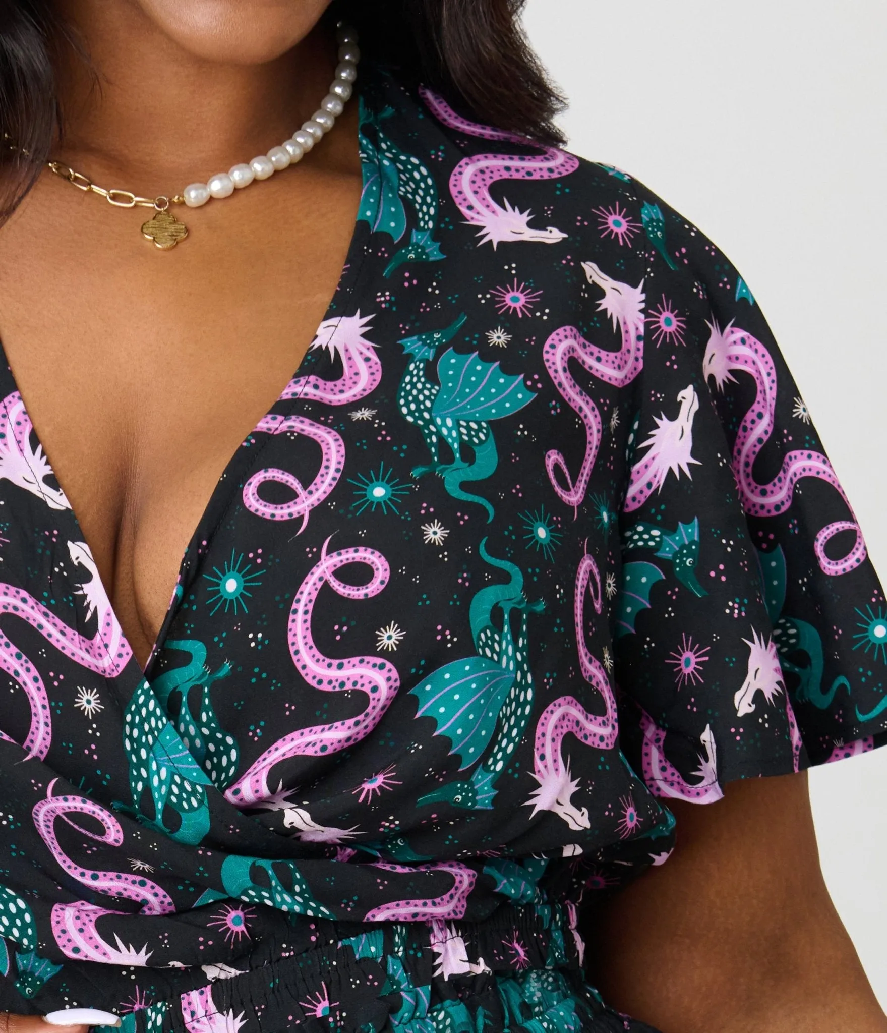 Unique Vintage Plus Size Black Dragon Print Dottie Crop Top sold by Unique Vintage product image thumbnail 4