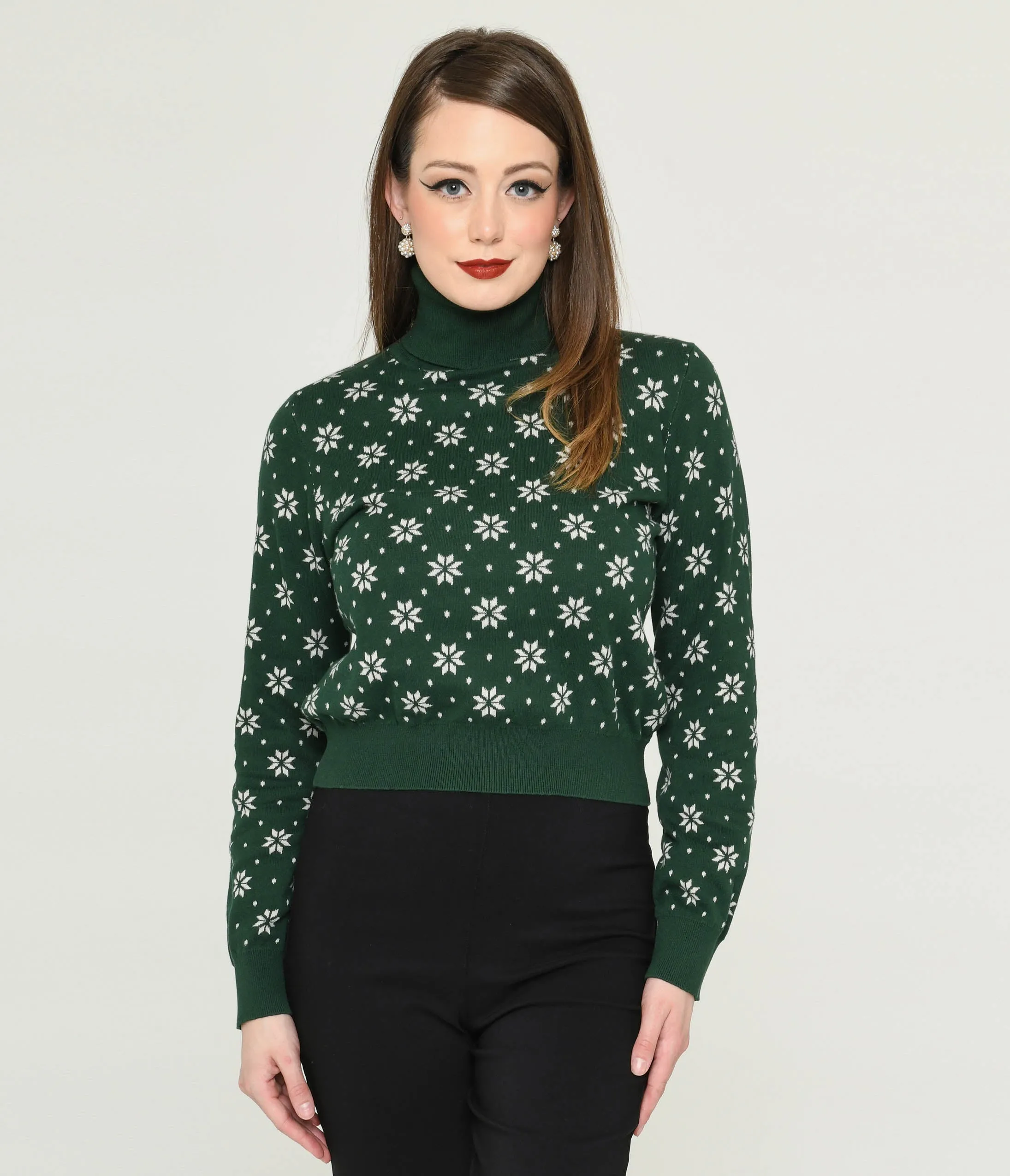 Bright & Beautiful Green & White Snowflake Sweater sold by Unique Vintage product image thumbnail 2