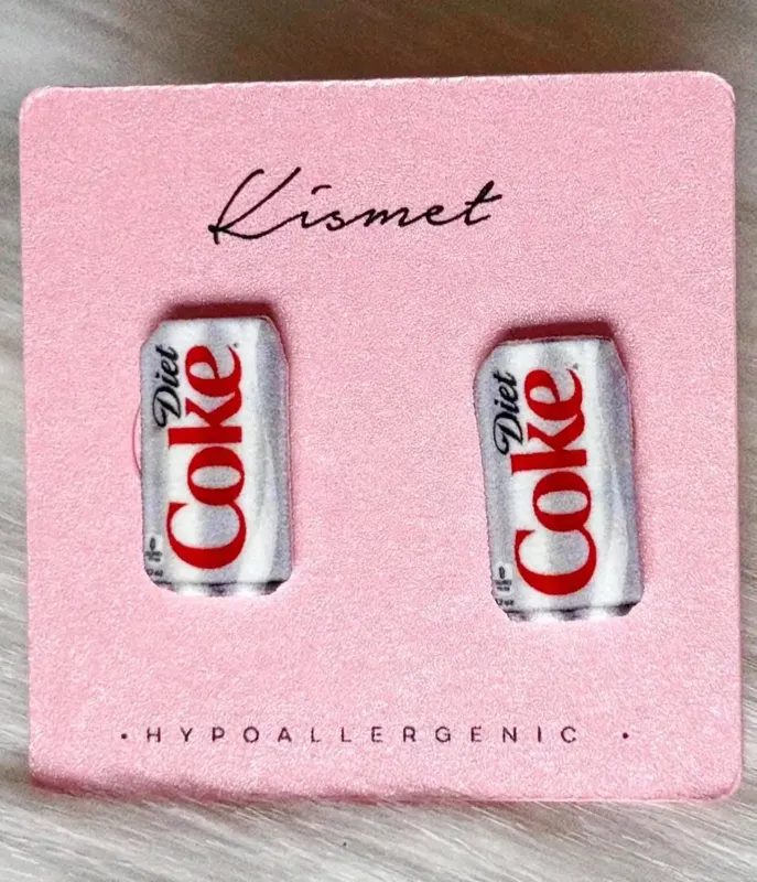 Diet Coke Girlie Stud Earrings made by Unique Vintage