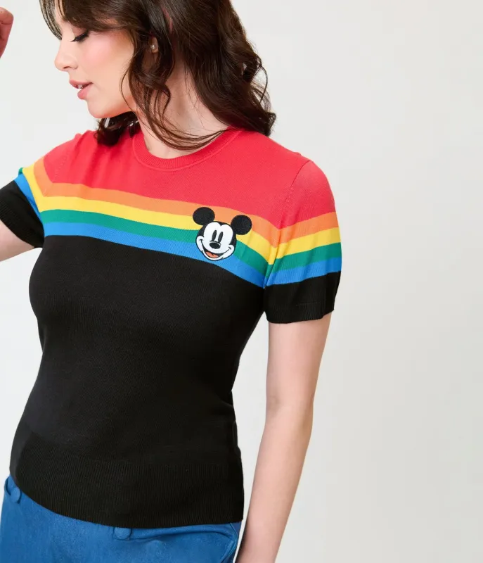Disney Pride Collection by Unique Vintage Rainbow & Mickey Embroidery Puff Sleeve Sweater made by Unique Vintage