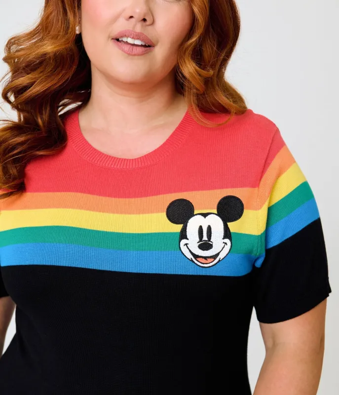 Disney Pride Collection by Unique Vintage Plus Size Rainbow & Mickey Embroidery Puff Sleeve Sweater made by Unique Vintage