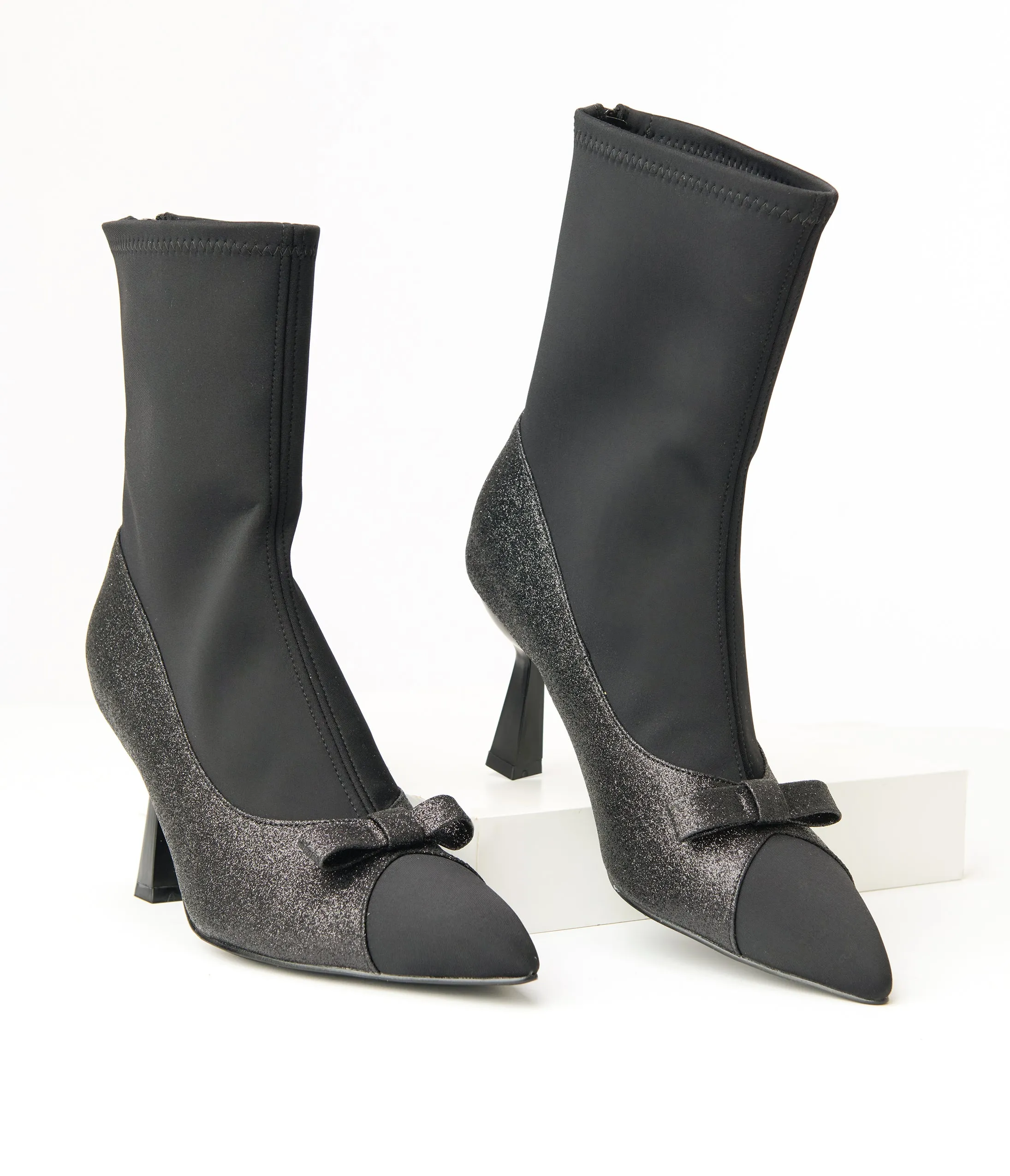 Unique Vintage 1950s Black Glitter Bow Boots sold by Unique Vintage product image thumbnail 3