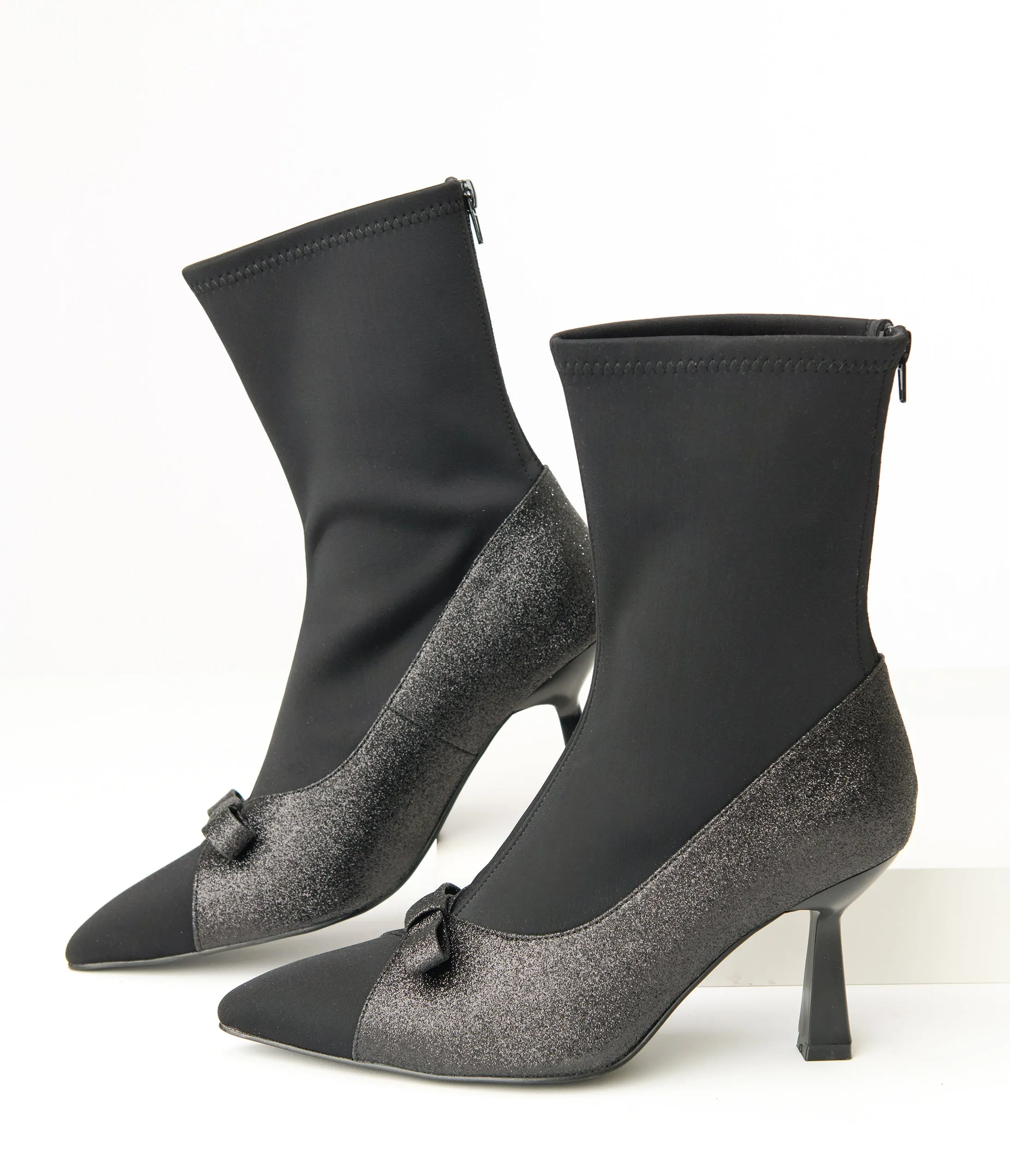 Unique Vintage 1950s Black Glitter Bow Boots sold by Unique Vintage product image thumbnail 2