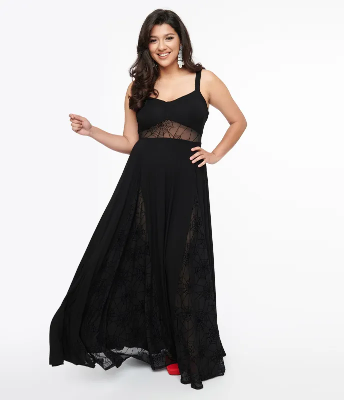 Black Arachnophobia Maxi Dress made by Unique Vintage