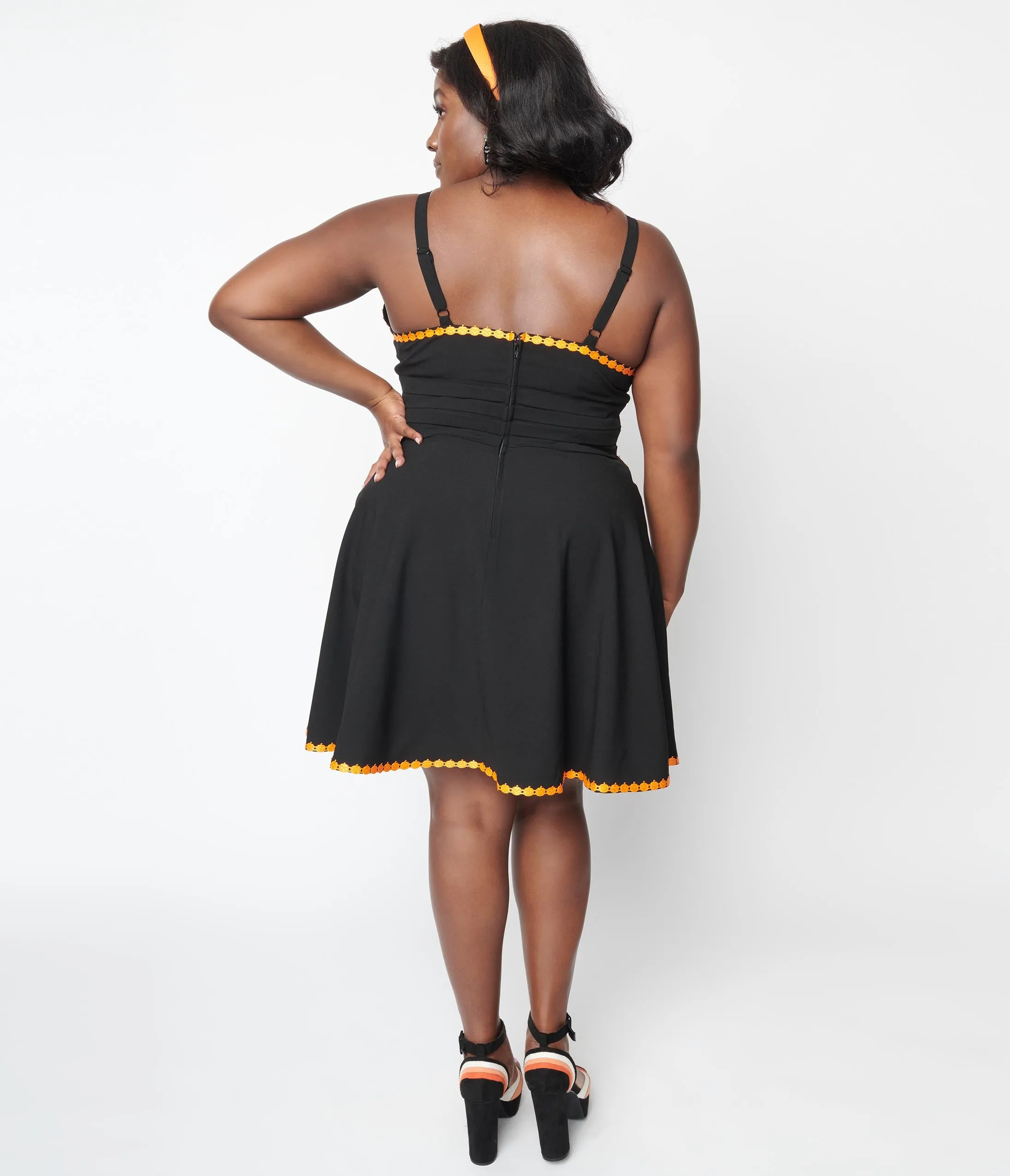 Unique Vintage Black & Pumpkin Trim Follow Your Heart Fit & Flare Dress sold by Unique Vintage product image thumbnail 3