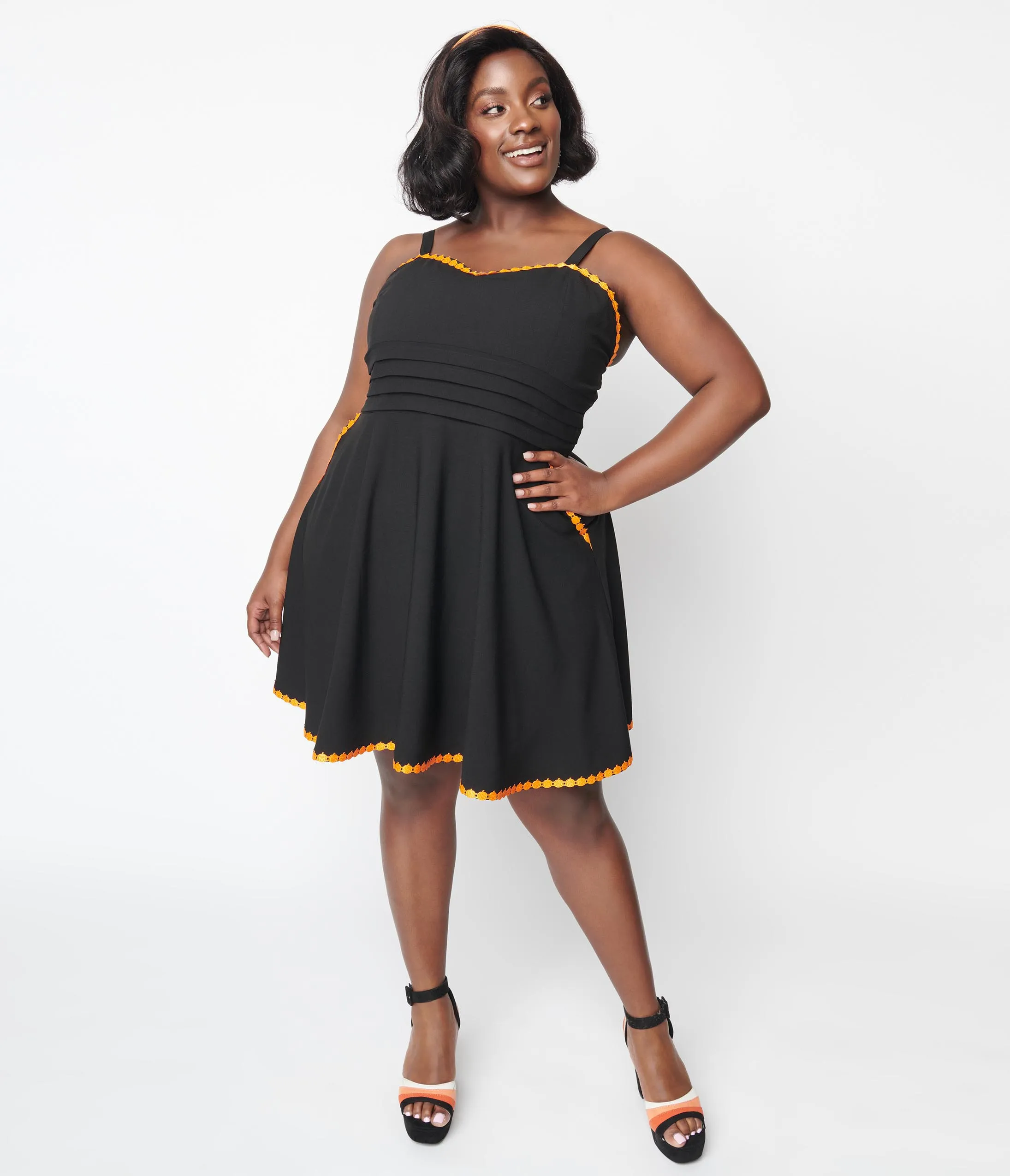 Unique Vintage Black & Pumpkin Trim Follow Your Heart Fit & Flare Dress sold by Unique Vintage