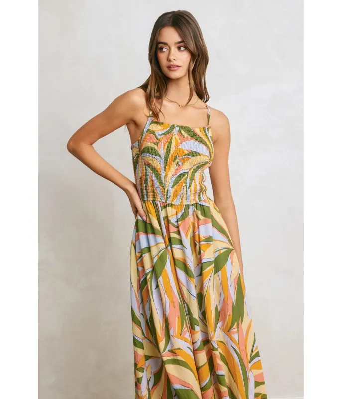 Tropical Palm Smocked Maxi Dress made by Dress Forum