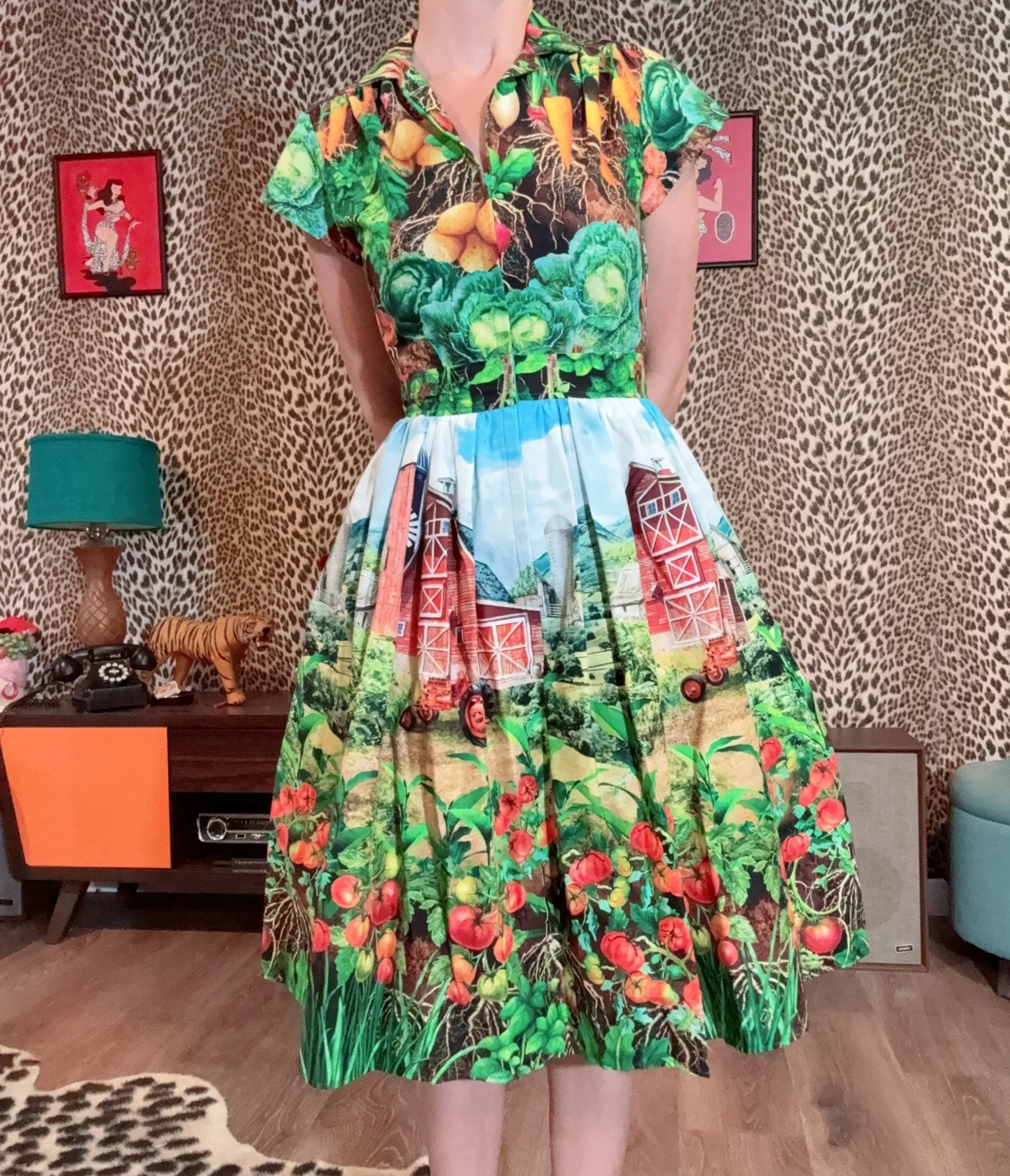 Bernie Dexter Multicolor Farm Harvest Print Swing Dress sold by Unique Vintage product image thumbnail 3