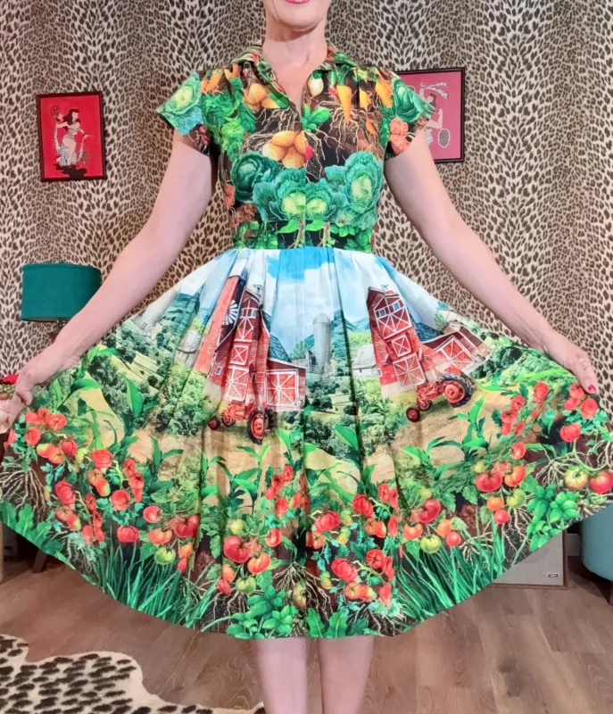Bernie Dexter Multicolor Farm Harvest Print Swing Dress made by Bernie Dexter