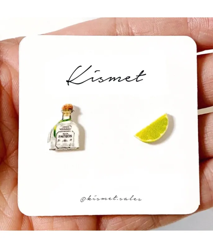 Tequila Bottle & Lime Slice Novelty Stud Earrings made by Unique Vintage