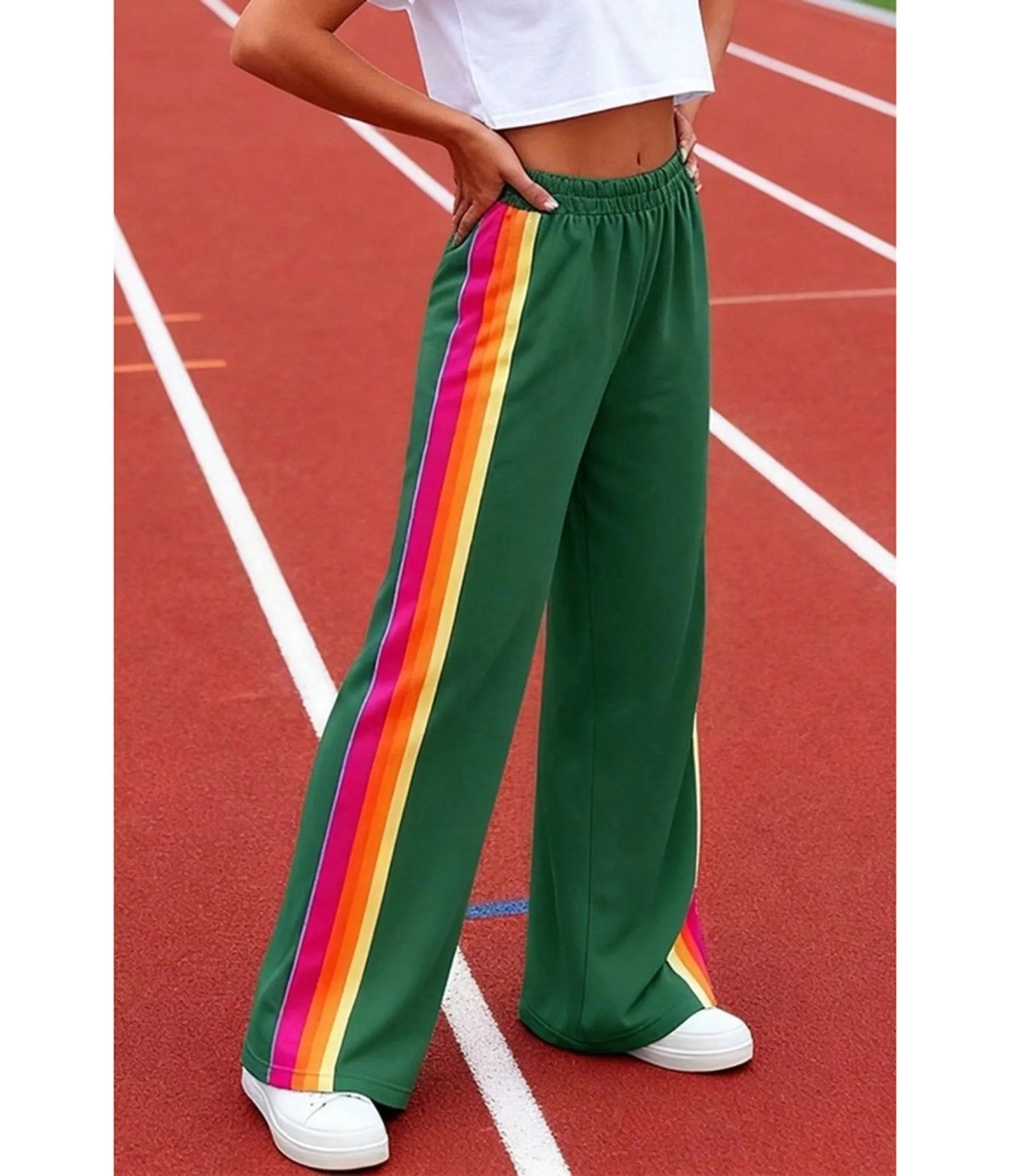 Green Rainbow Stripe Wide-Leg Sweatpants sold by Unique Vintage product image thumbnail 2
