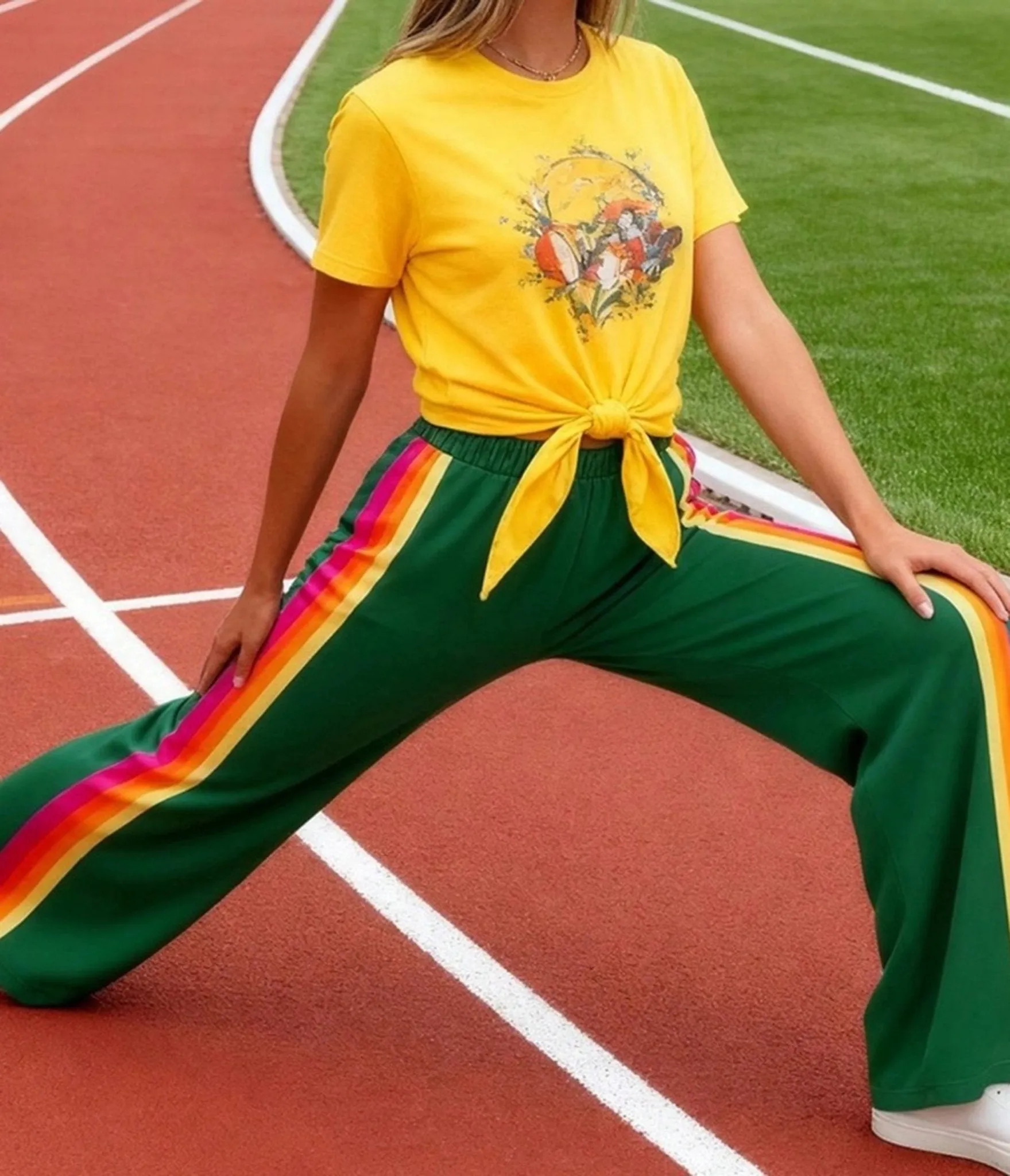 Green Rainbow Stripe Wide-Leg Sweatpants sold by Unique Vintage product image thumbnail 5