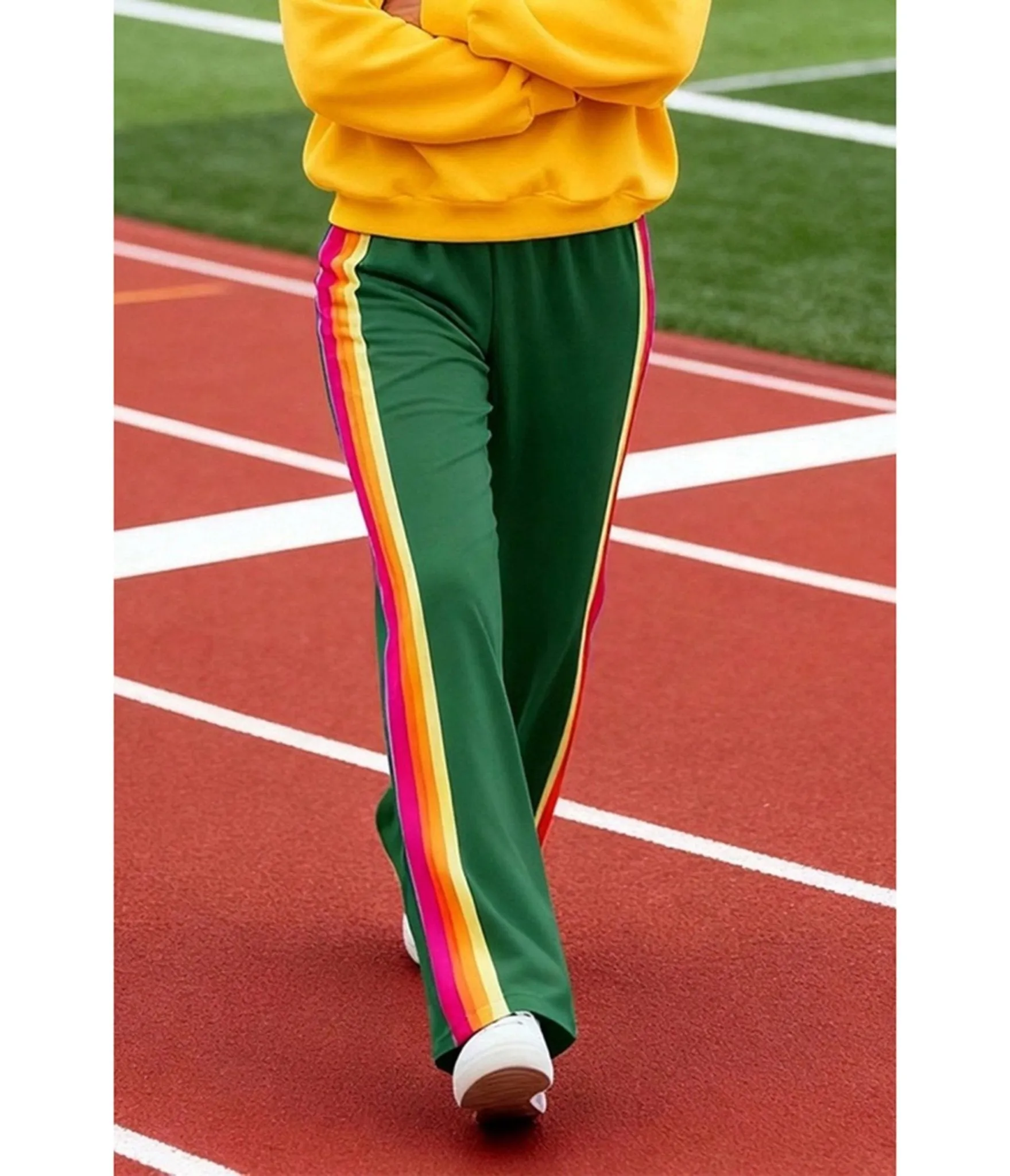 Green Rainbow Stripe Wide-Leg Sweatpants sold by Unique Vintage product image thumbnail 4