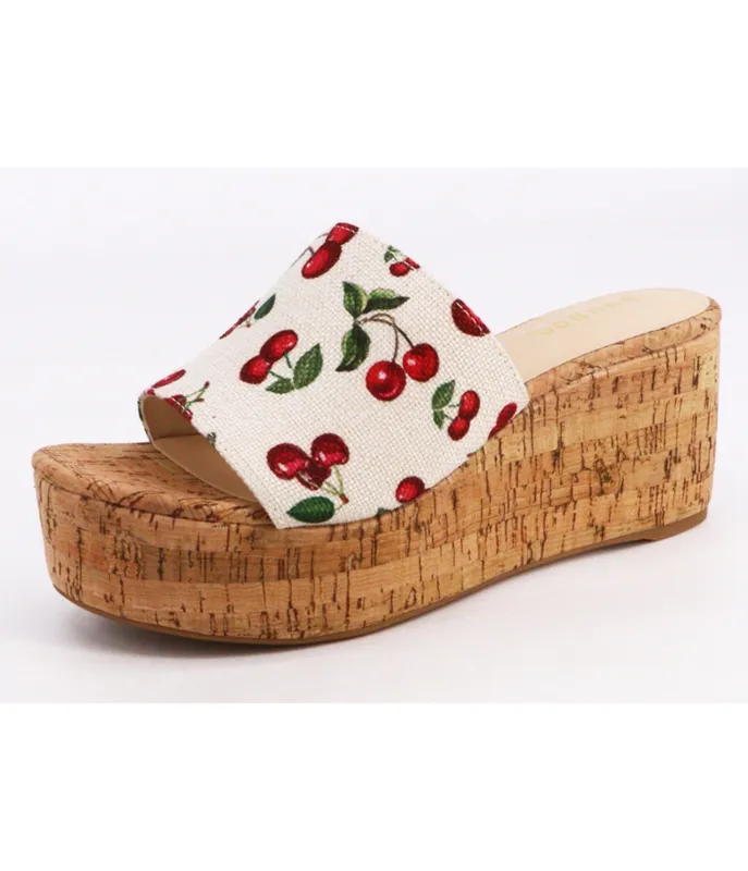 Red Cherry Slip-On Platform Wedge made by CCOCCI