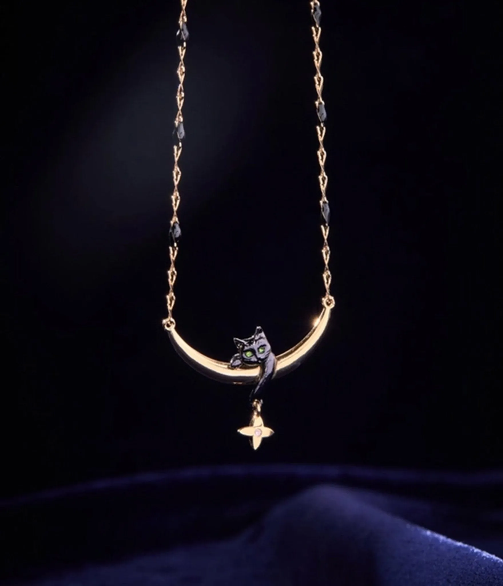 Black Gold Cat & Crescent Moon Charm Pendant Necklace sold by Unique Vintage product image thumbnail 3