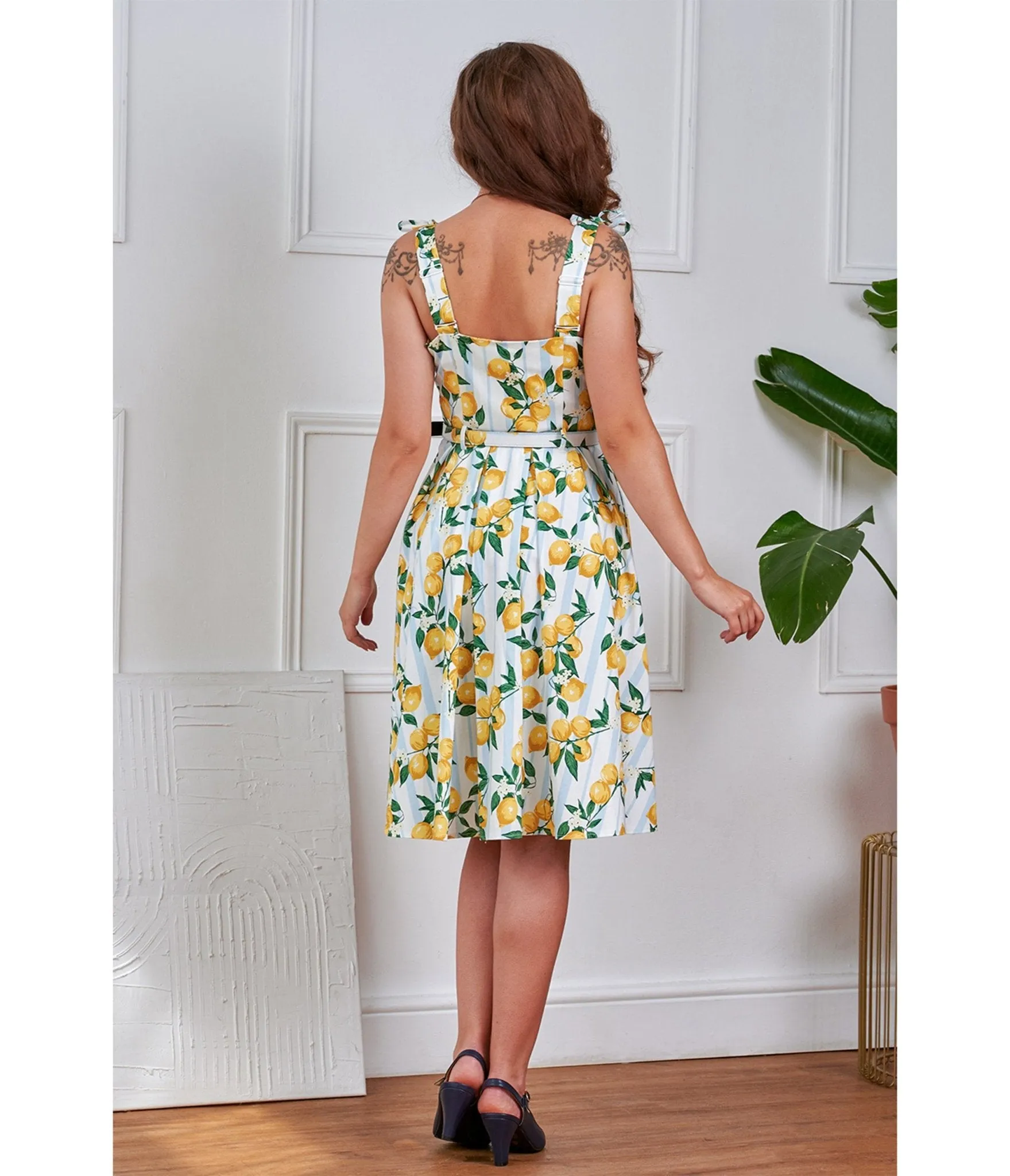 Banned Blue Striped Lemon Print Swing Dress sold by Unique Vintage product image thumbnail 2