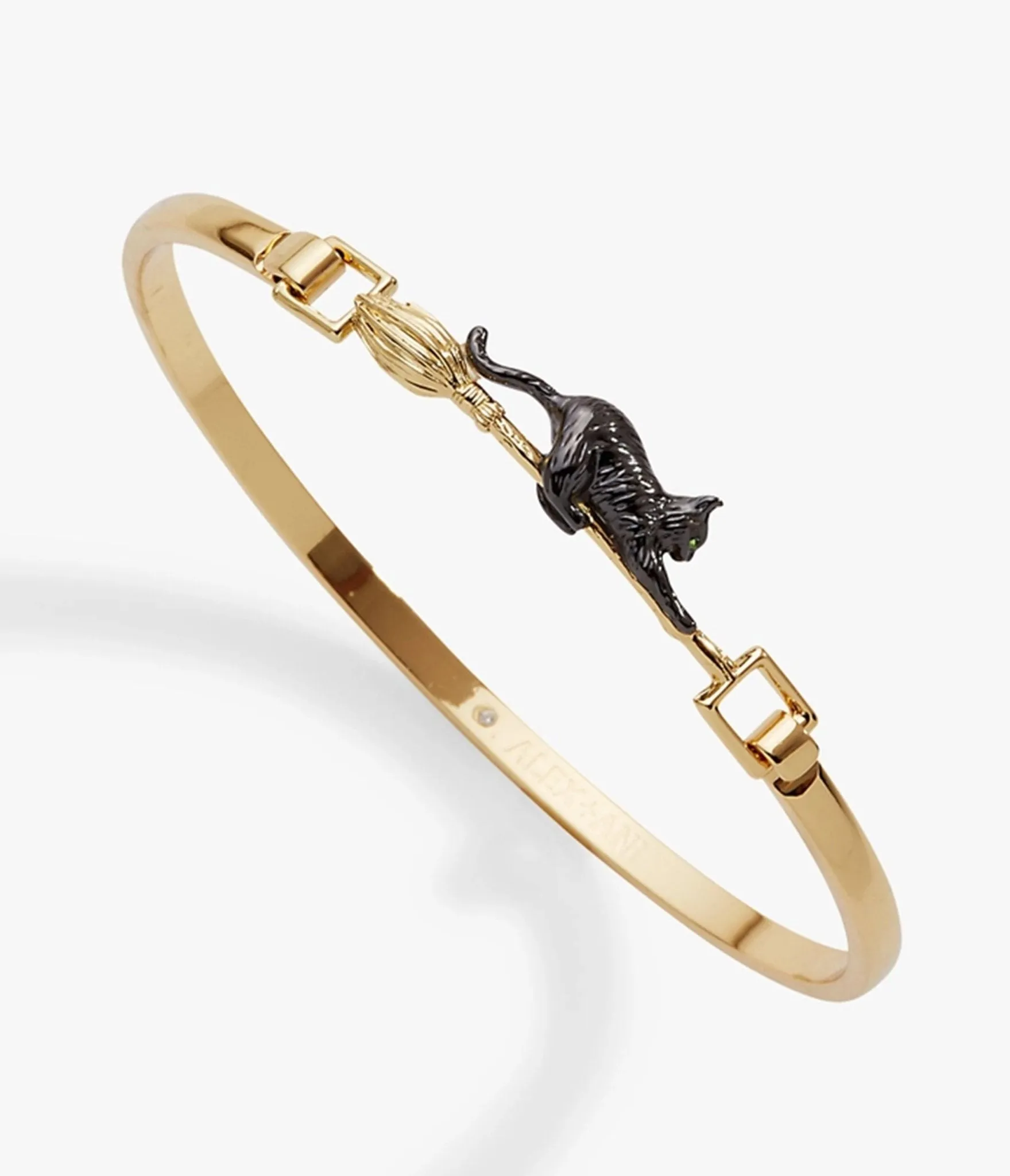 Black Cat & Broom Gold Tone Bangle Bracelet sold by Unique Vintage product image thumbnail 4