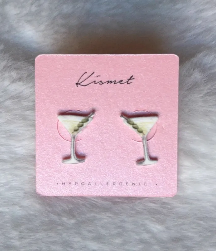 Martini Glass Novelty Stud Earrings made by Unique Vintage