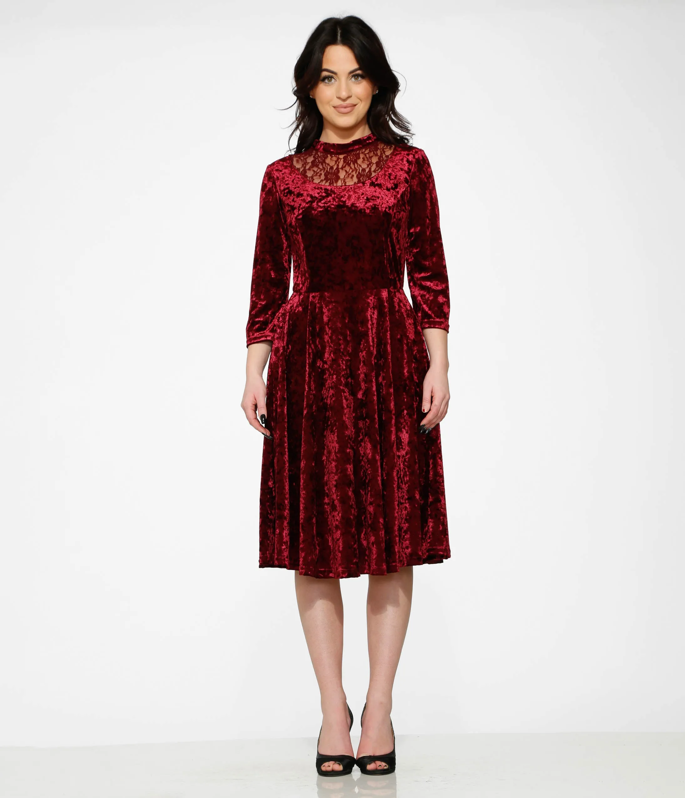 Orchid Bloom Burgundy Crushed Velvet Swing Dress sold by Unique Vintage product image thumbnail 4