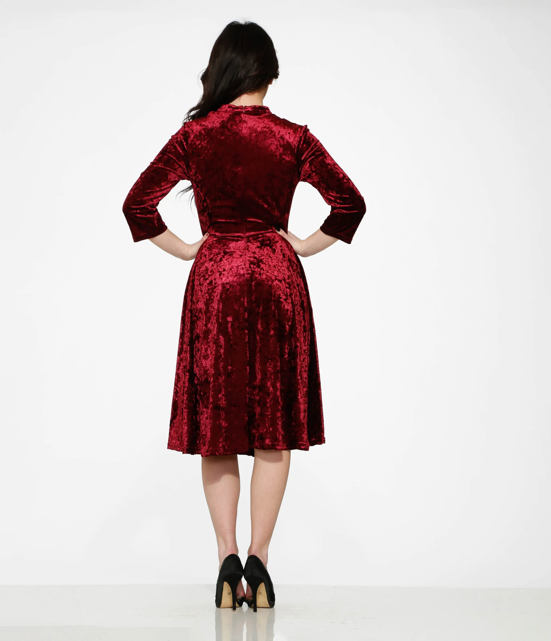 Orchid Bloom Burgundy Crushed Velvet Swing Dress sold by Unique Vintage product image thumbnail 2