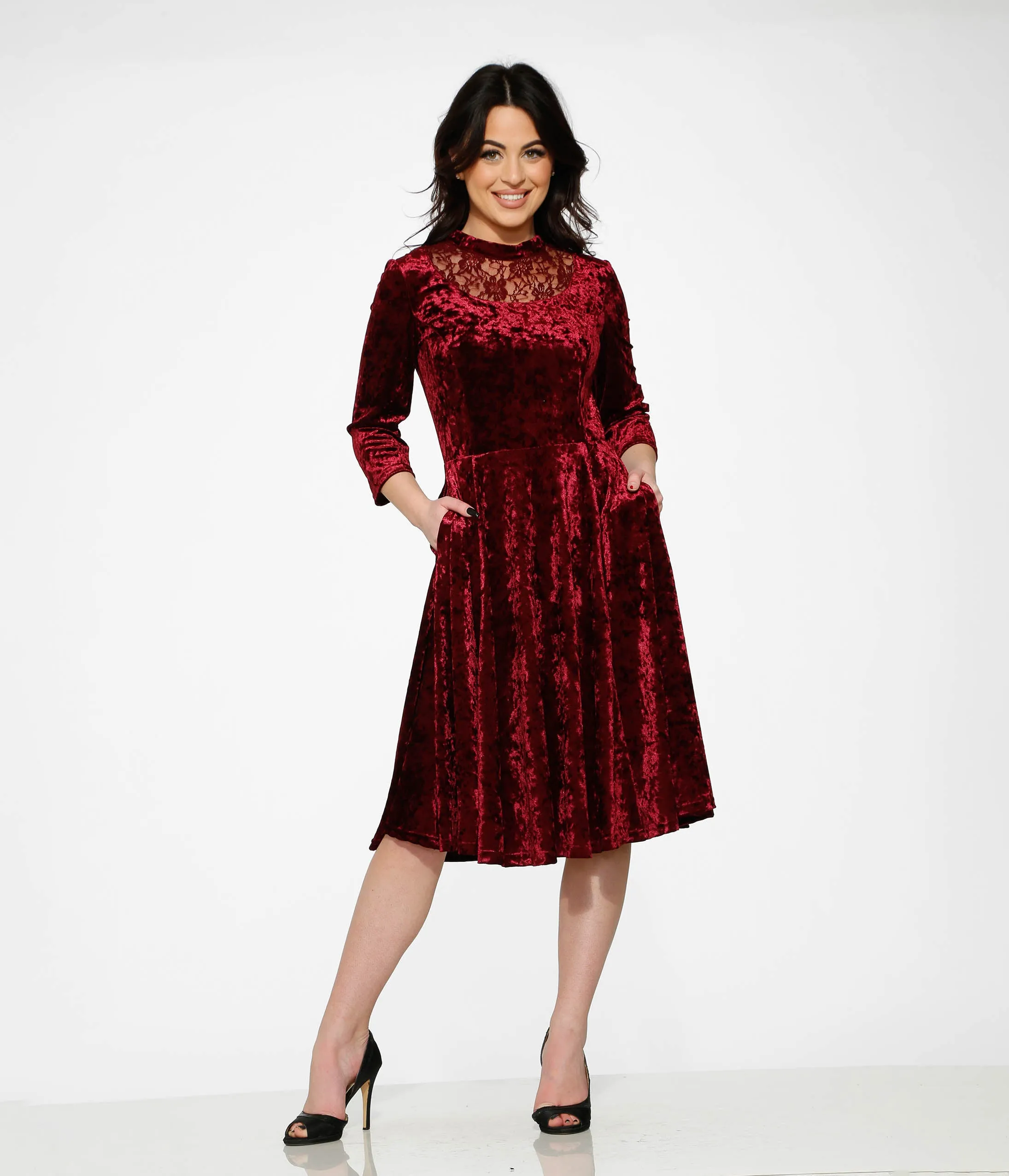Orchid Bloom Burgundy Crushed Velvet Swing Dress sold by Unique Vintage product image thumbnail 3