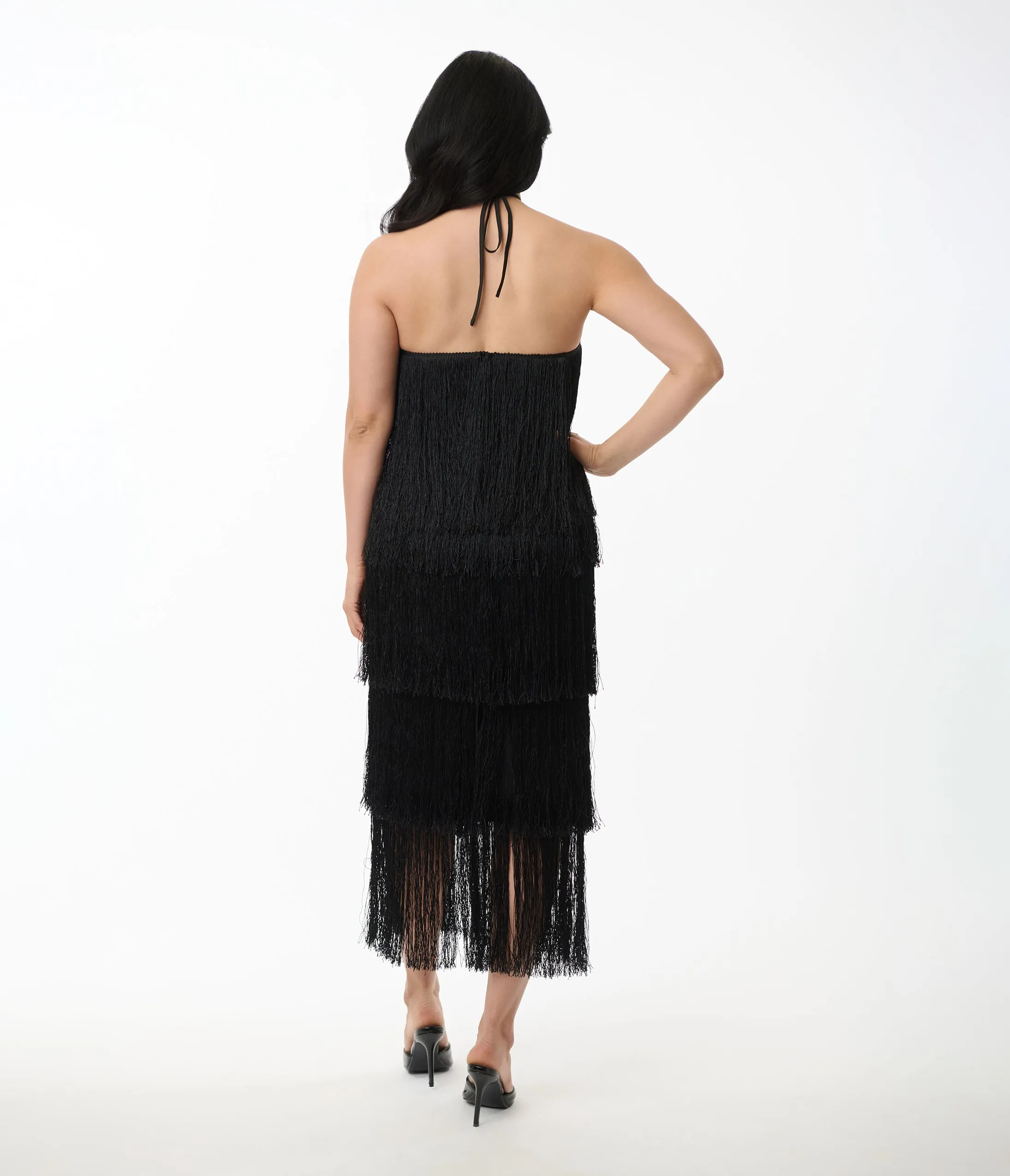 Black Fringe Halter Maxi Dress sold by Unique Vintage product image thumbnail 3
