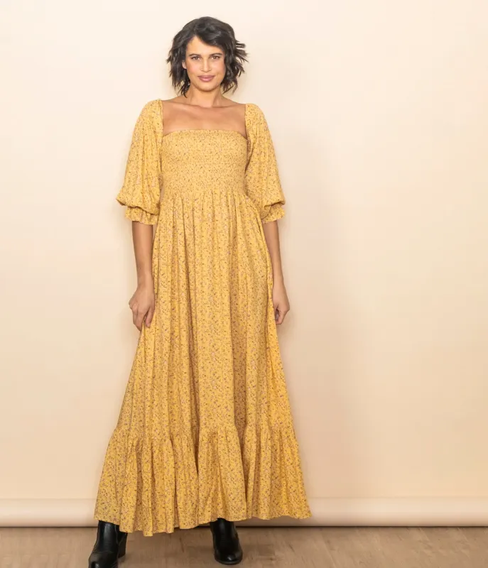 Dandelion Floral Flowy Maxi Dress made by Unique Vintage