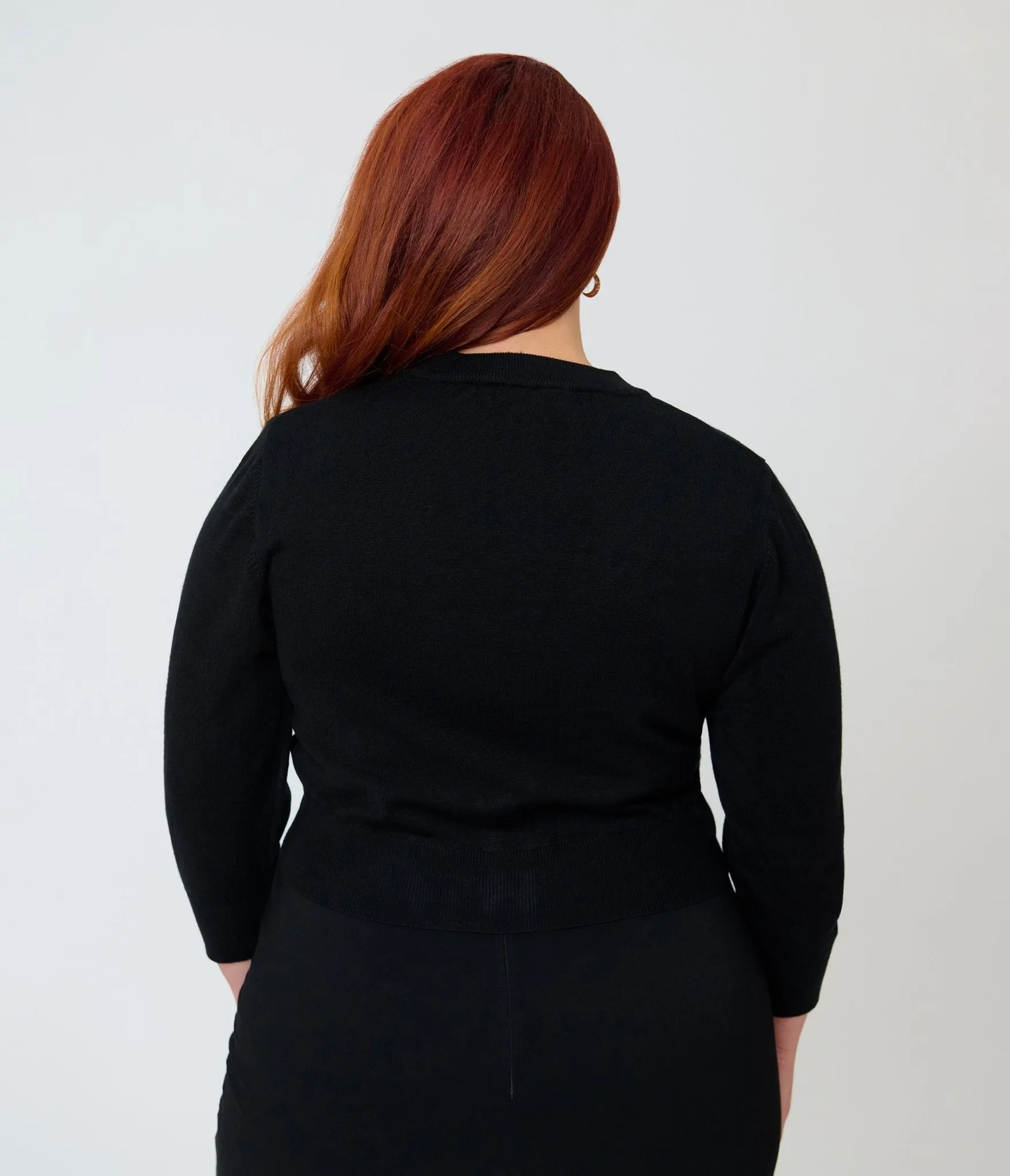 Plus Size Black Three Quarter Sleeve Crop Cardigan sold by Unique Vintage product image thumbnail 2