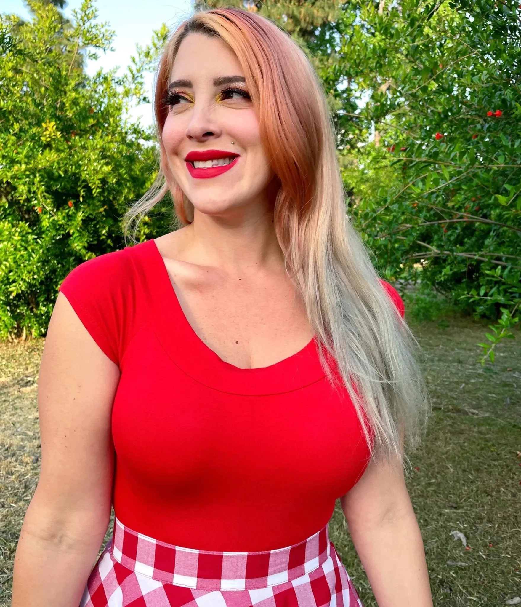 Retrolicious Red Retro Boat Neck Top sold by Unique Vintage