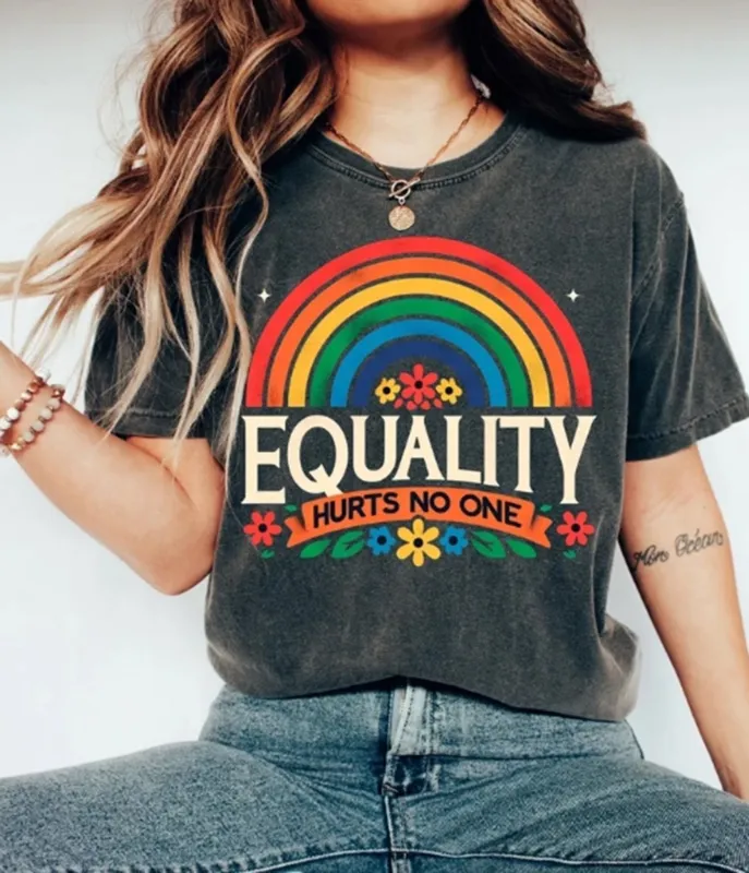 Charcoal Equality Hurts No One Rainbow Graphic Tee made by Unique Vintage
