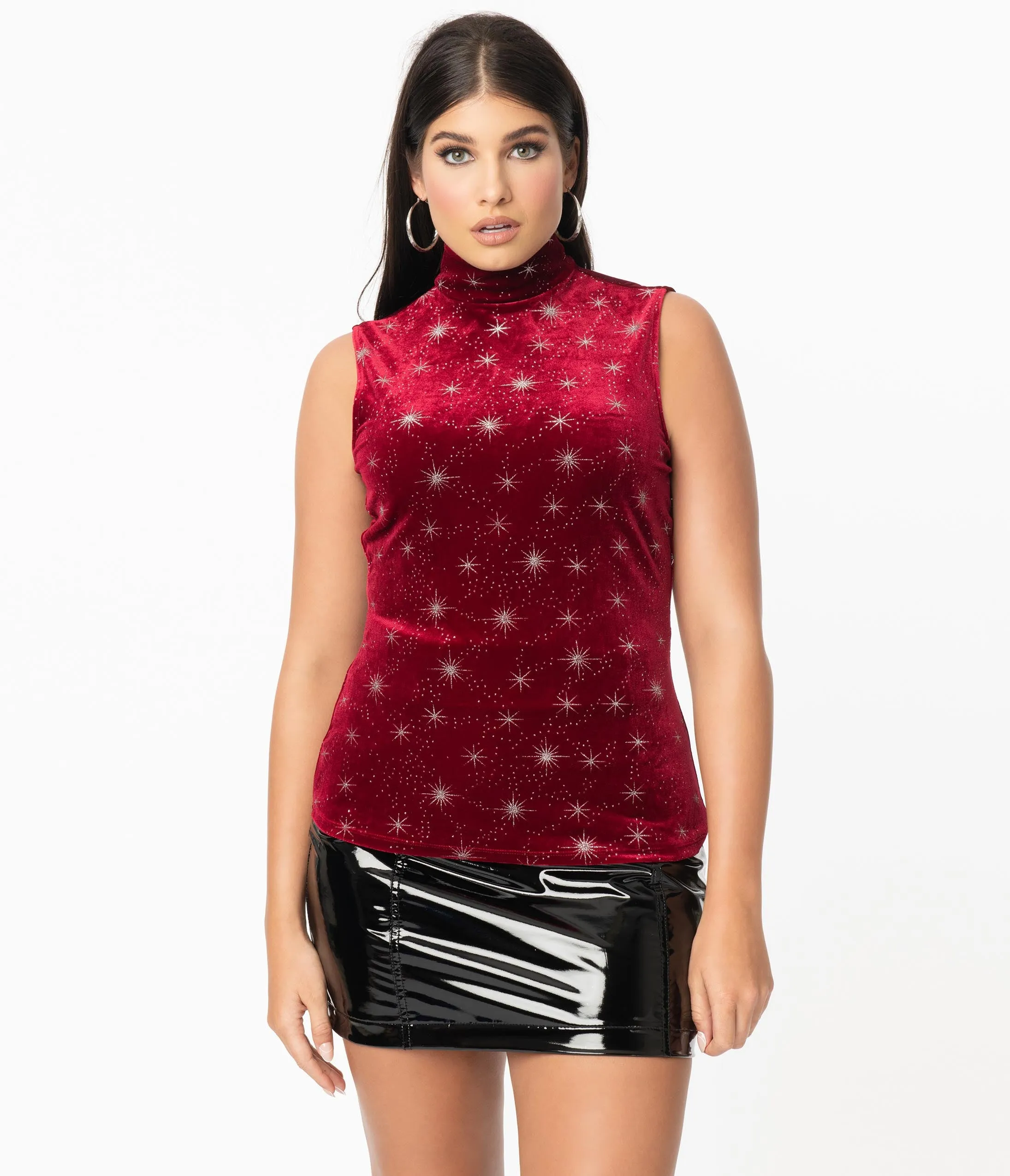 Smak Parlour 1960s Burgundy Velvet & Silver Star Sparkle Corporate Lingo Top sold by Unique Vintage product image thumbnail 4