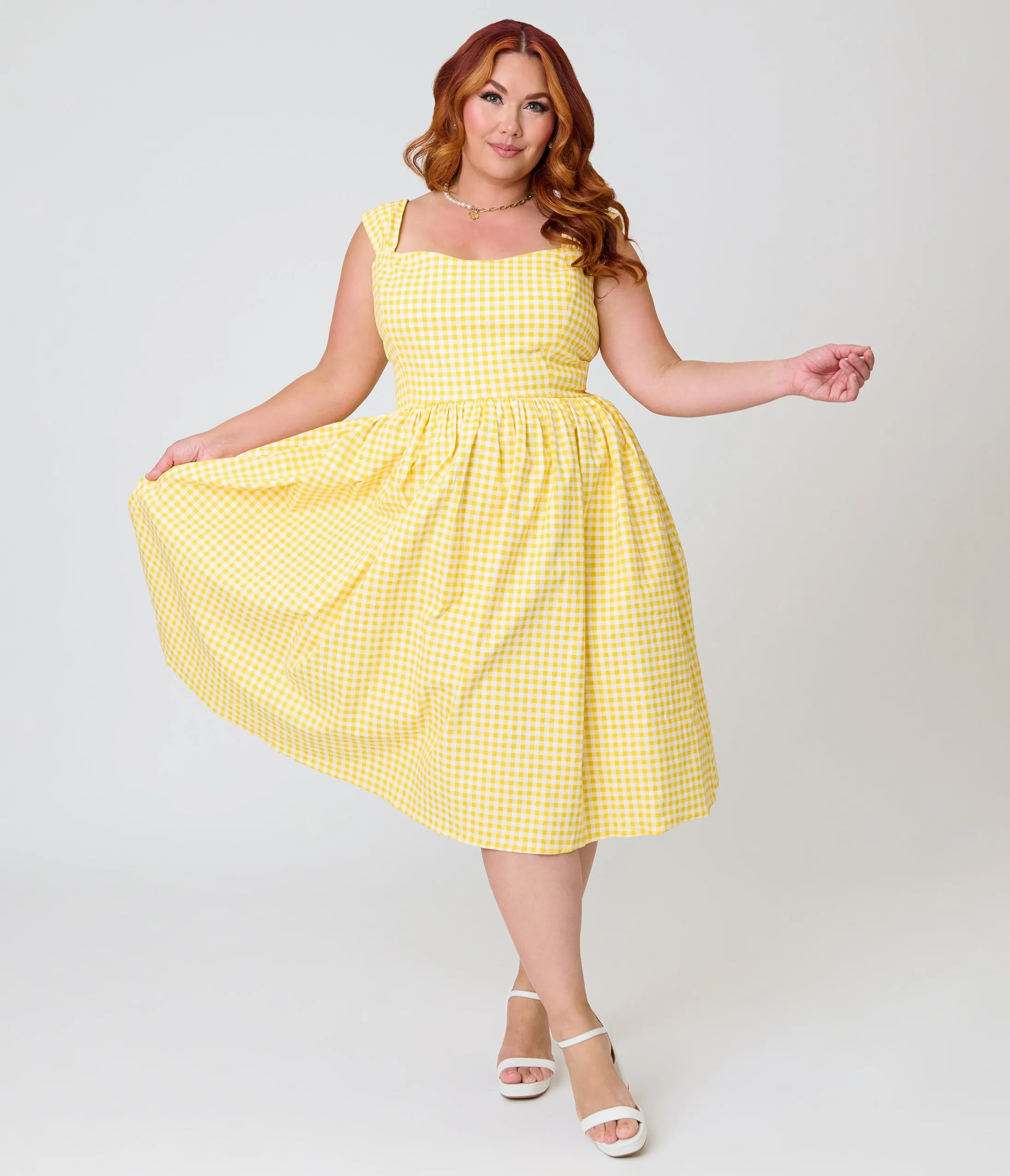 Banned Yellow Plus Size Gingham Swing Dress sold by Unique Vintage