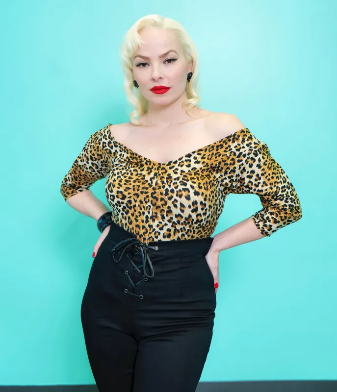 Leopard Print Midcentury V-Neck Top made by Unique Vintage