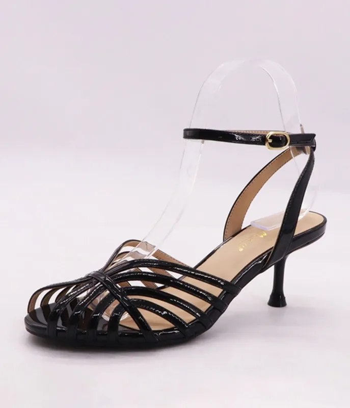 Black Patent Leatherette Strappy Kitten Heels made by Let's See Style