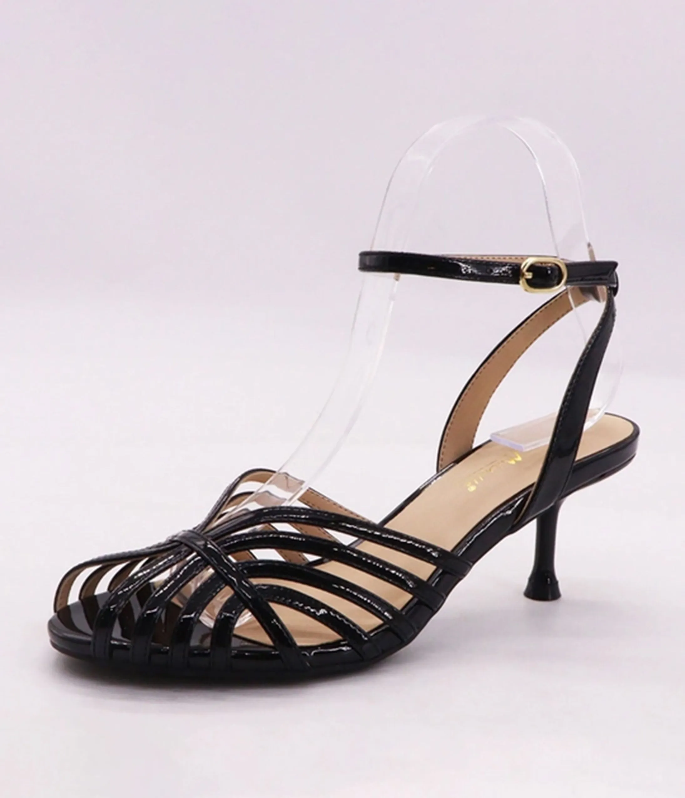 Black Patent Leatherette Strappy Kitten Heels sold by Unique Vintage