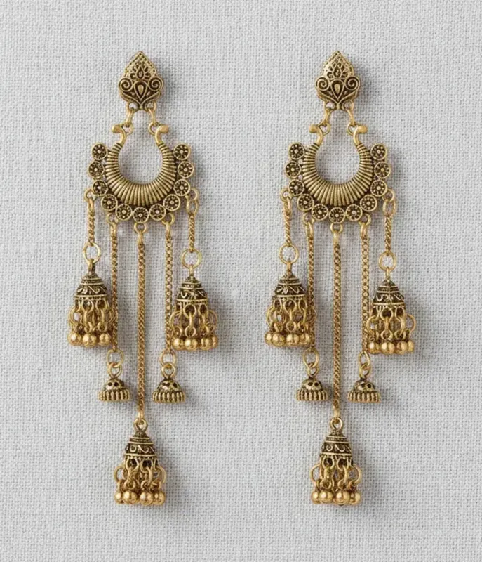 Gold Tone Filigree Tassel Dangle Earrings made by Unique Vintage