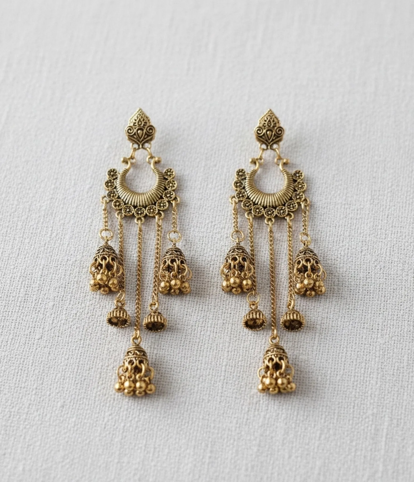 Gold Tone Filigree Tassel Dangle Earrings sold by Unique Vintage product image thumbnail 2
