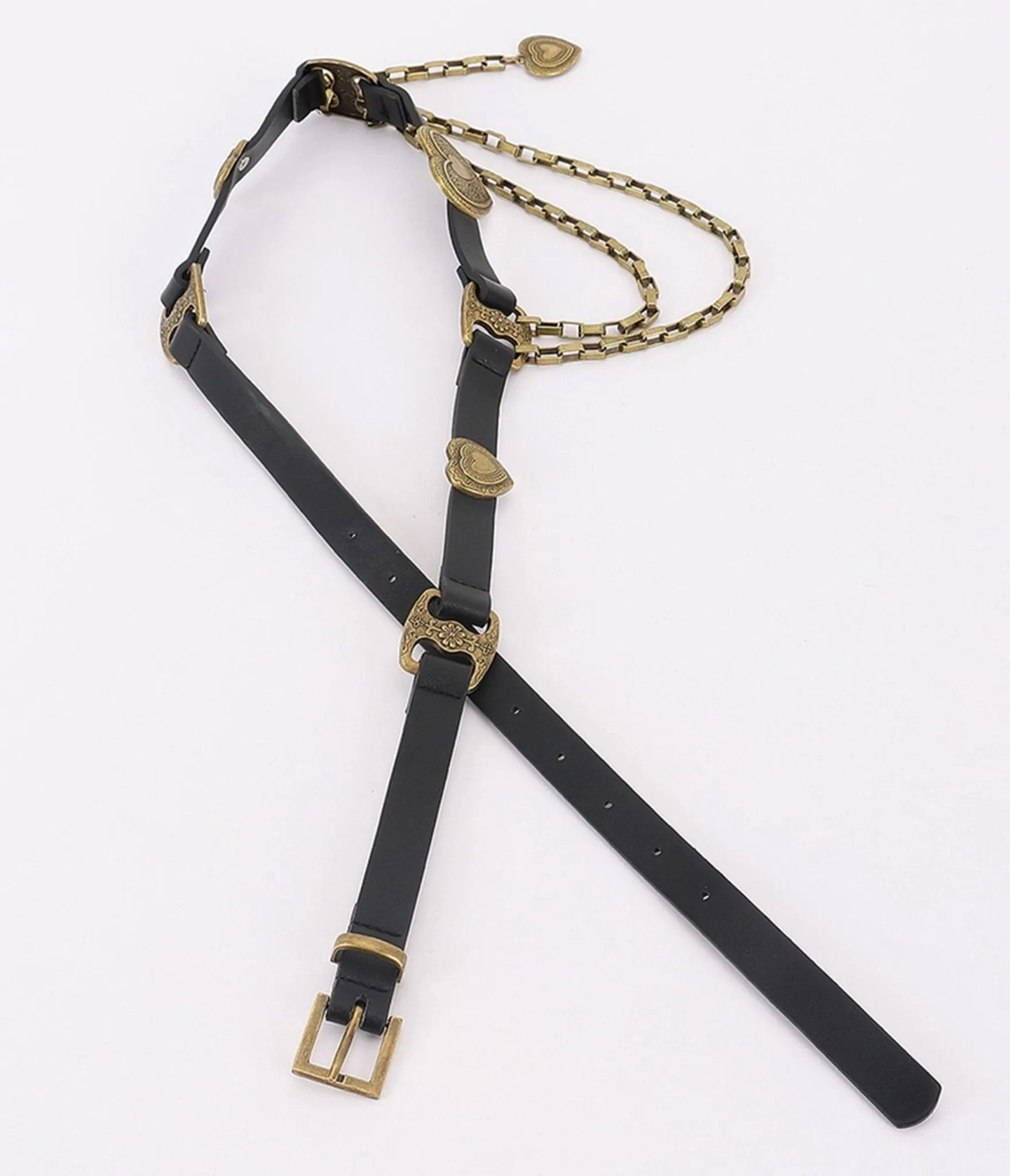 Black & Gold Tone Heart Faux Leather Belt sold by Unique Vintage product image thumbnail 4