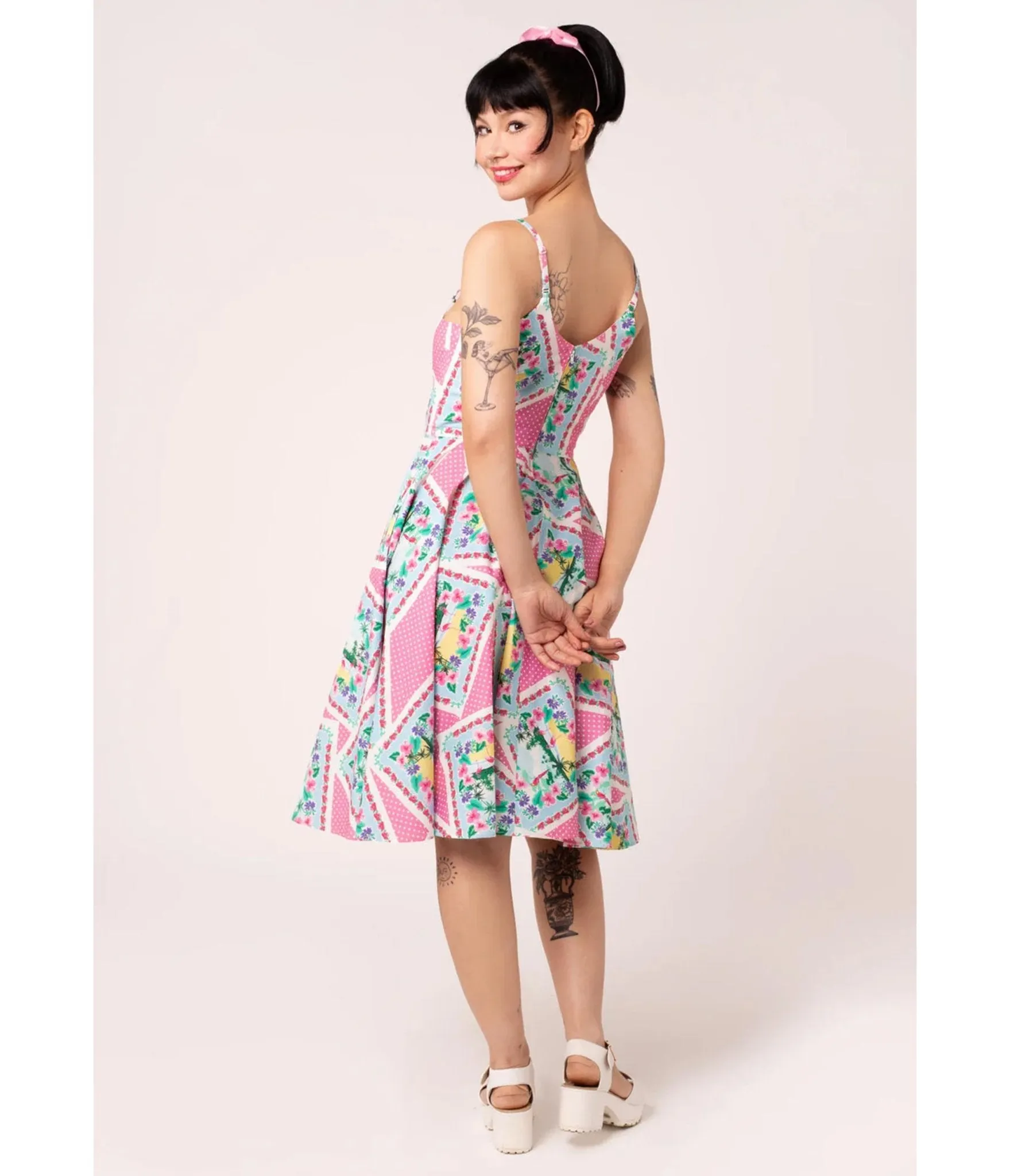 Hell Bunny Pink Floral Patchwork Swing Dress sold by Unique Vintage product image thumbnail 2